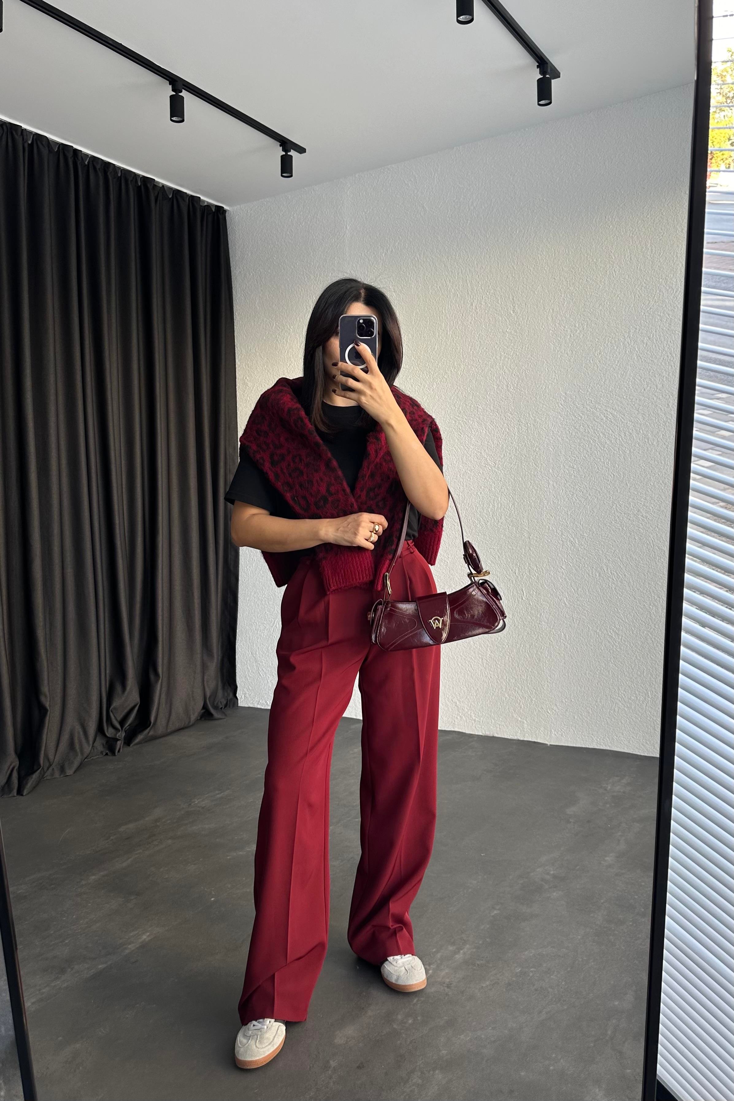 Bordo Renk Palazzo Pantolon 