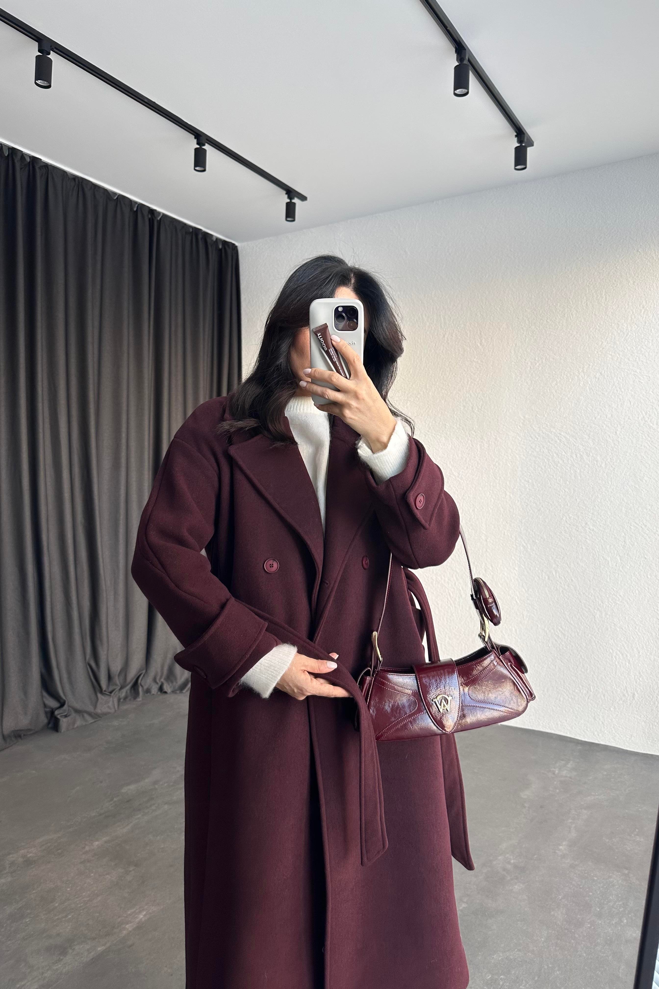 Bordo Renk Tokyo Model Premium Kaşe Kaban 