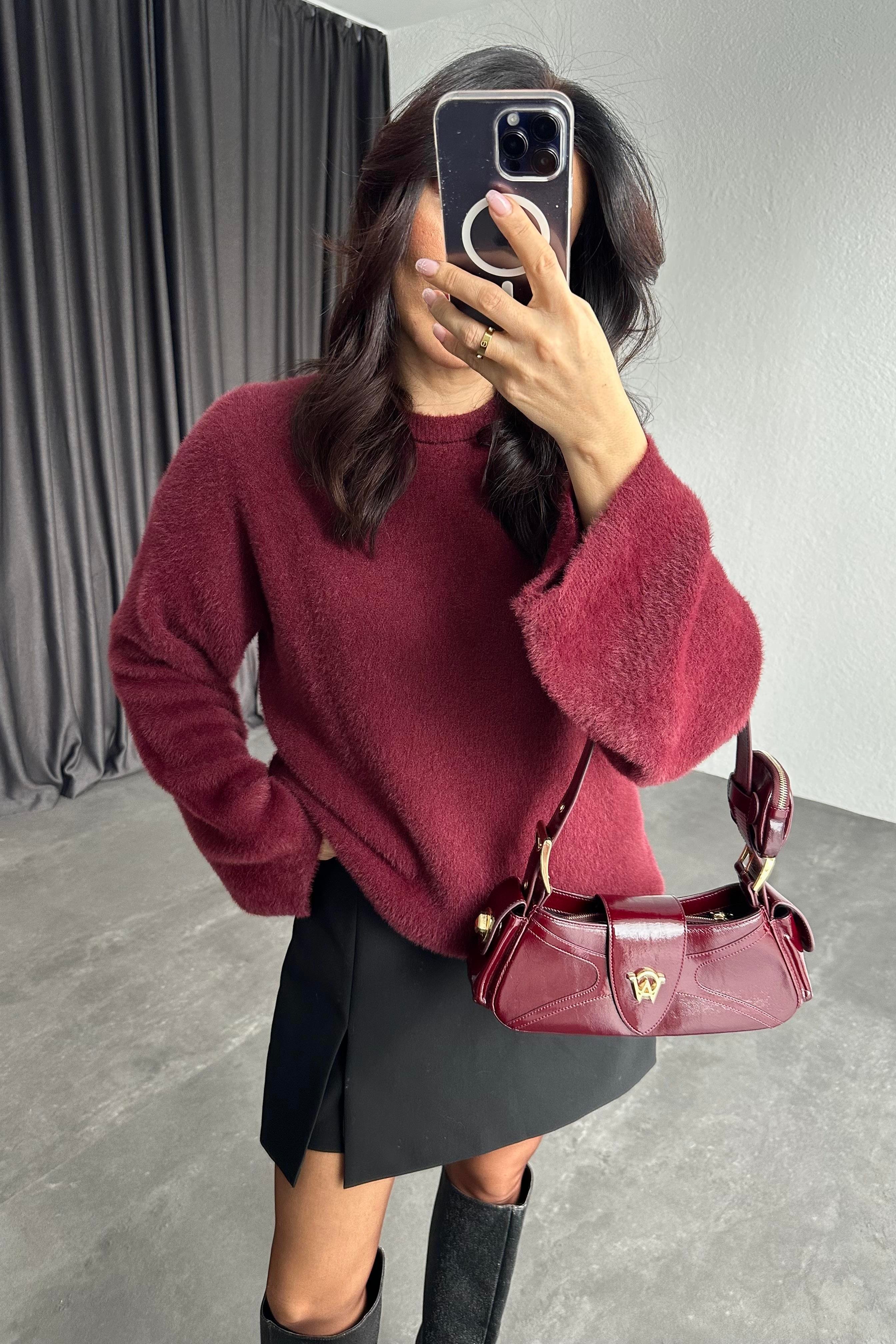 Bordo Sakallı İplik Yumoş Massimo Kazak