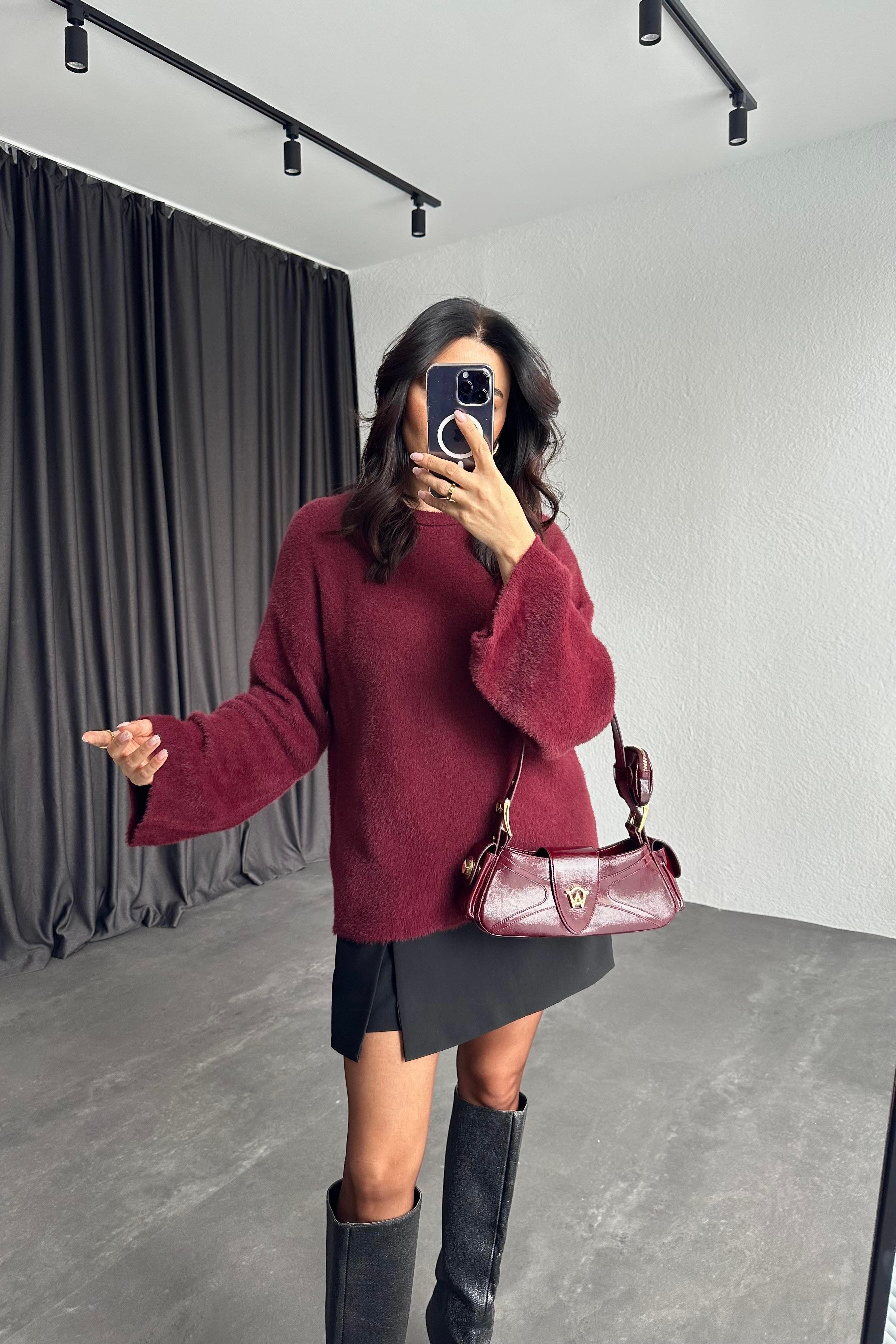 Bordo Sakallı İplik Yumoş Massimo Kazak