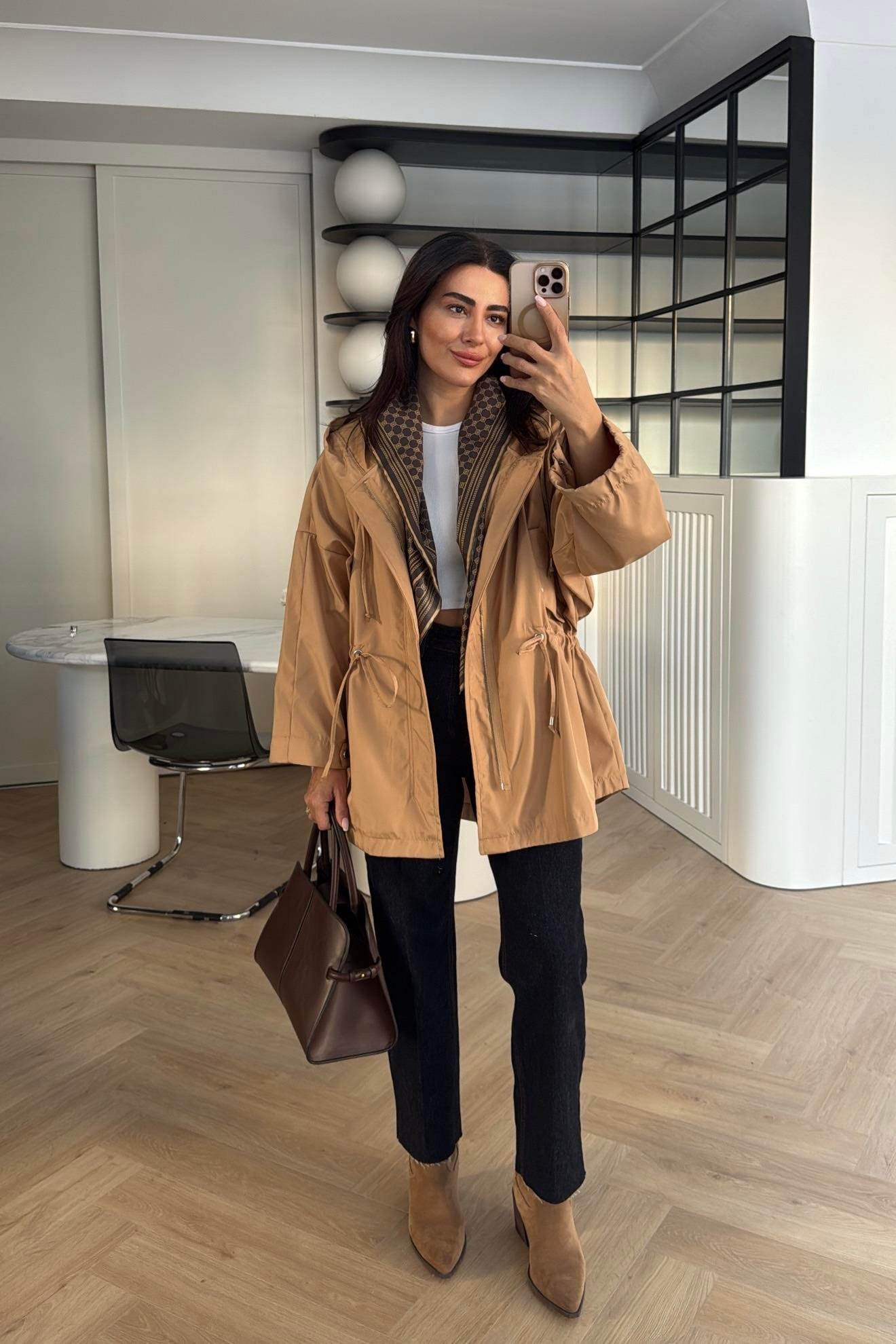 CAMEL ASTARSIZ KISA TRENÇKOT