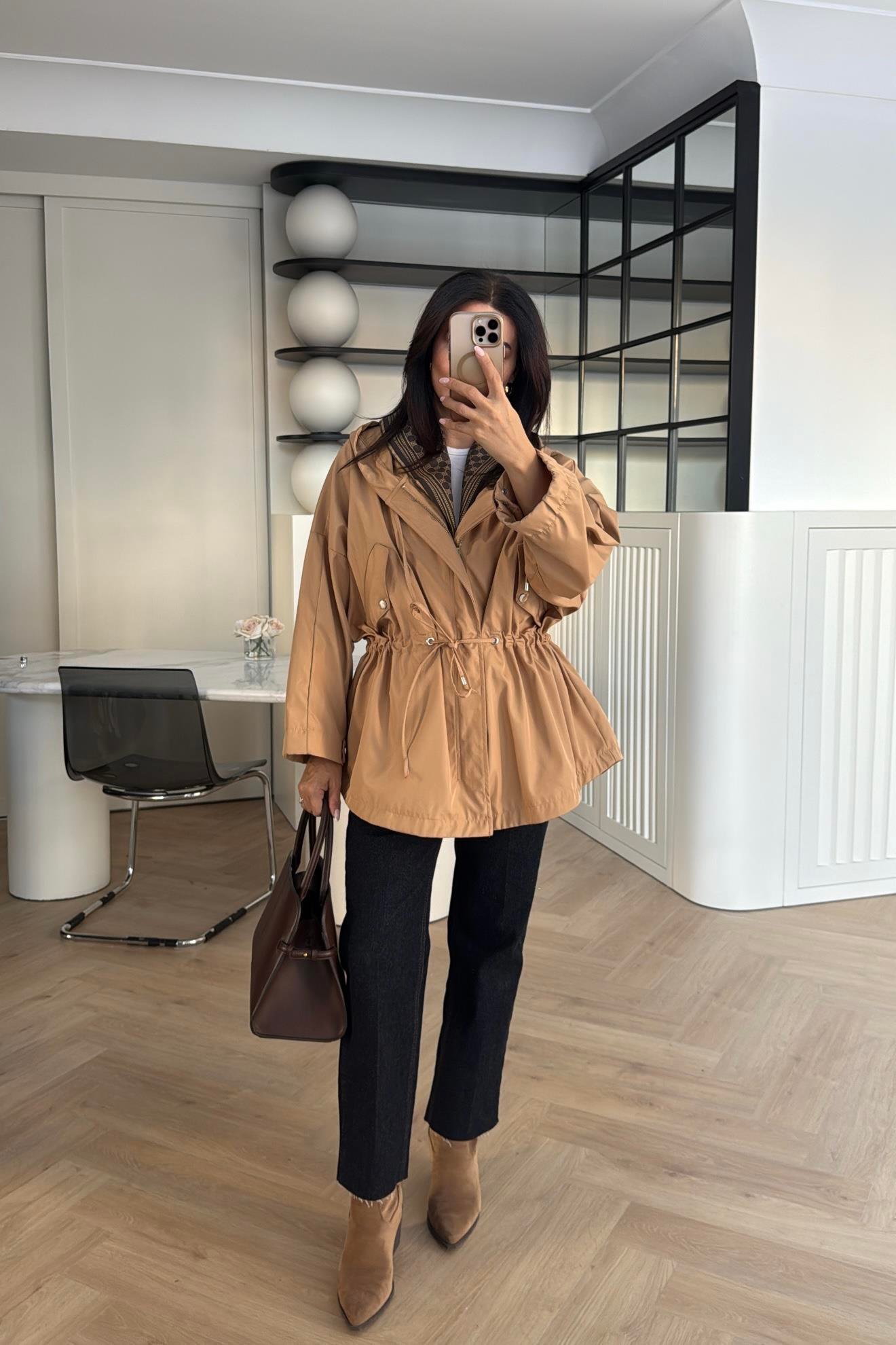 CAMEL ASTARSIZ KISA TRENÇKOT