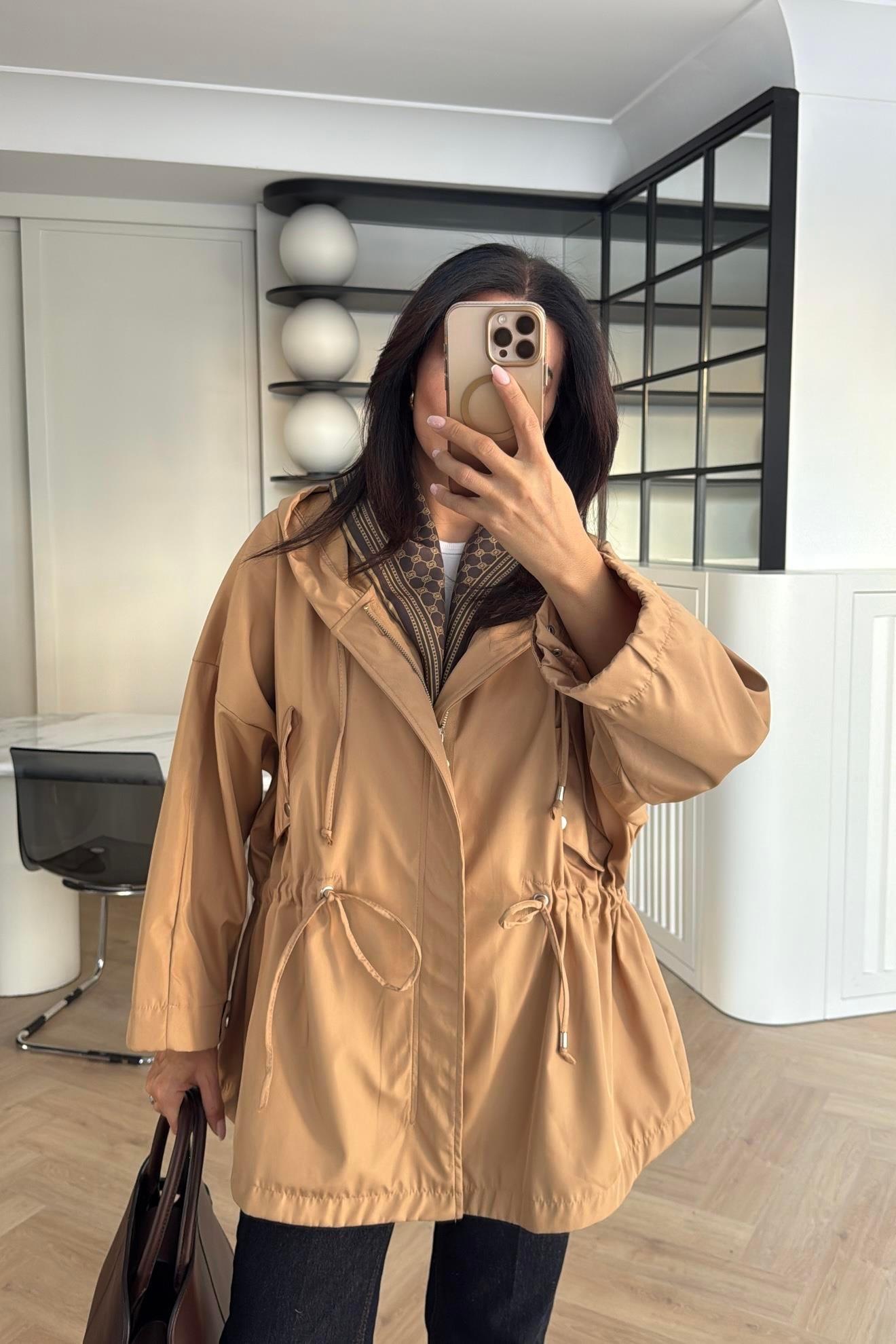 CAMEL ASTARSIZ KISA TRENÇKOT