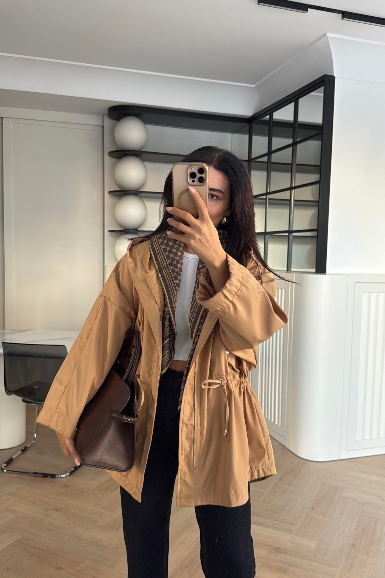 CAMEL ASTARSIZ KISA TRENÇKOT