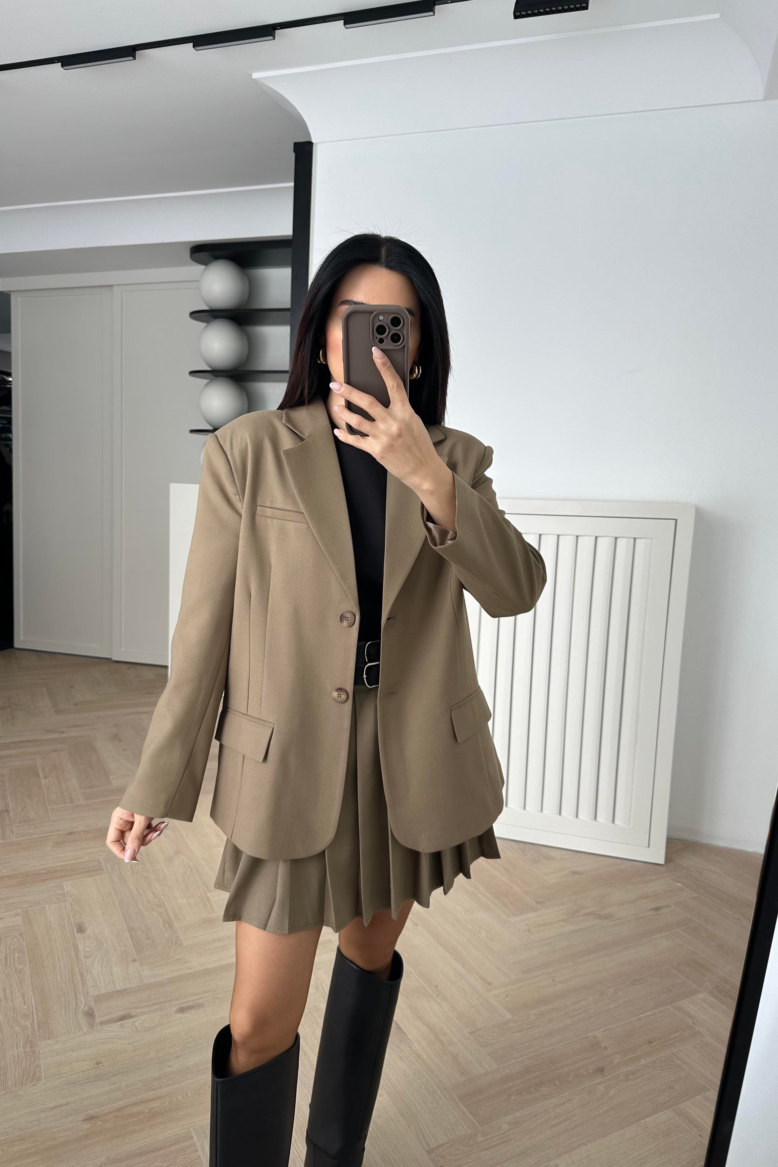 Camel Çift Düğmeli Blazer Ceket