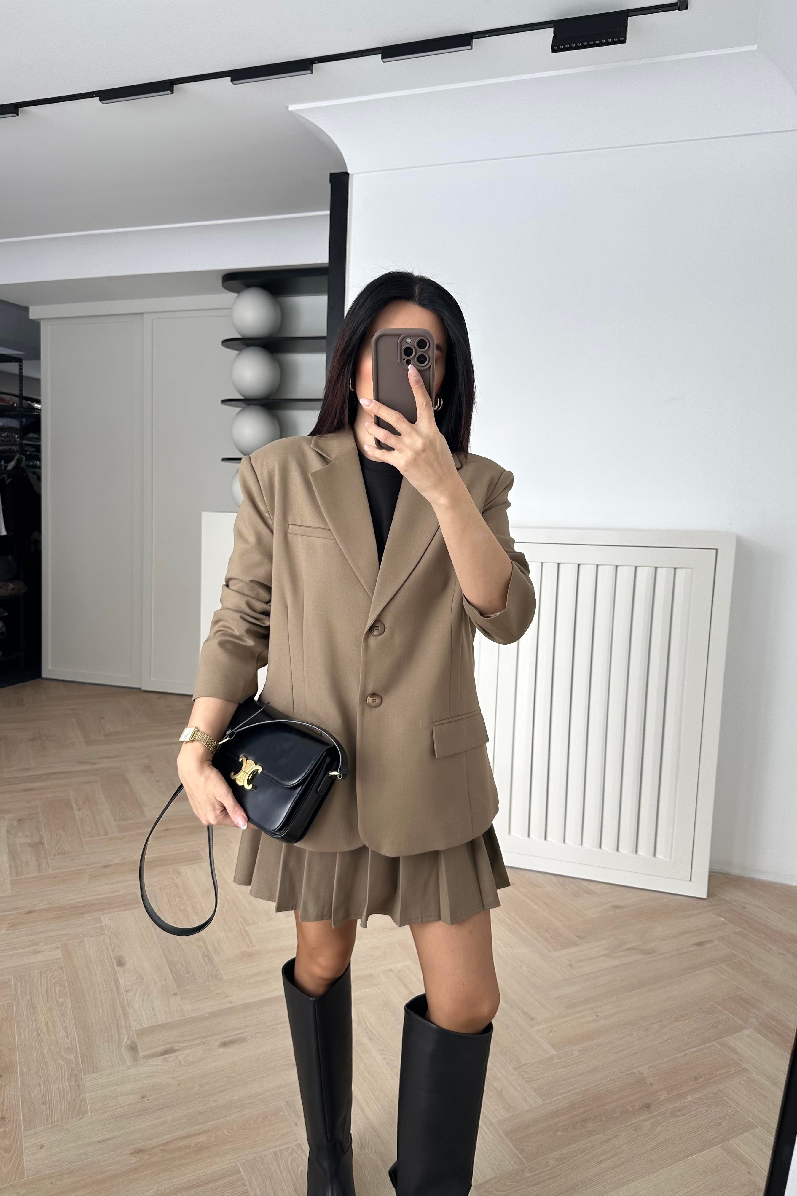 Camel Çift Düğmeli Blazer Ceket