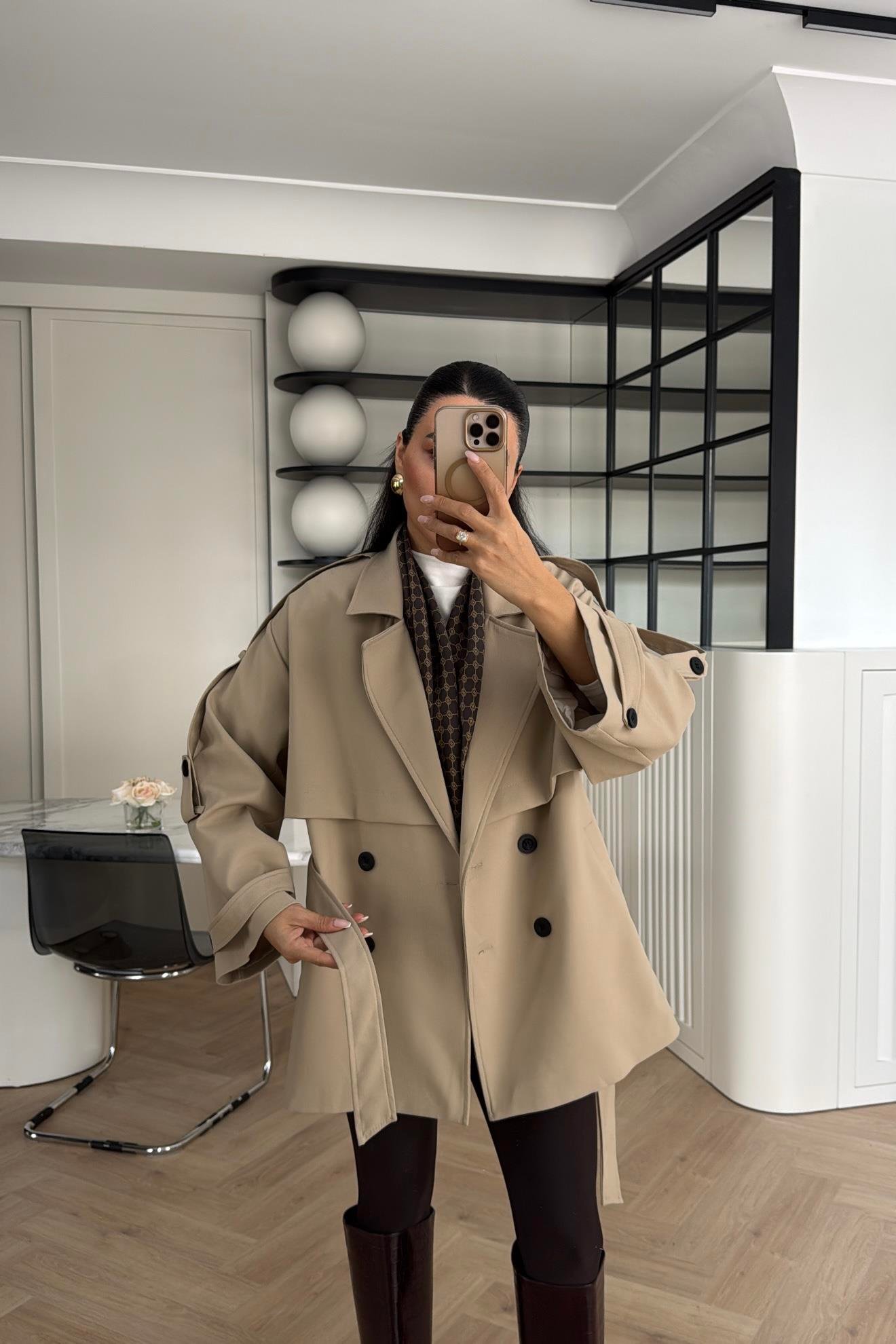 CAMEL TASARIM ASTARLI PREMIUM KISA TRENÇKOT