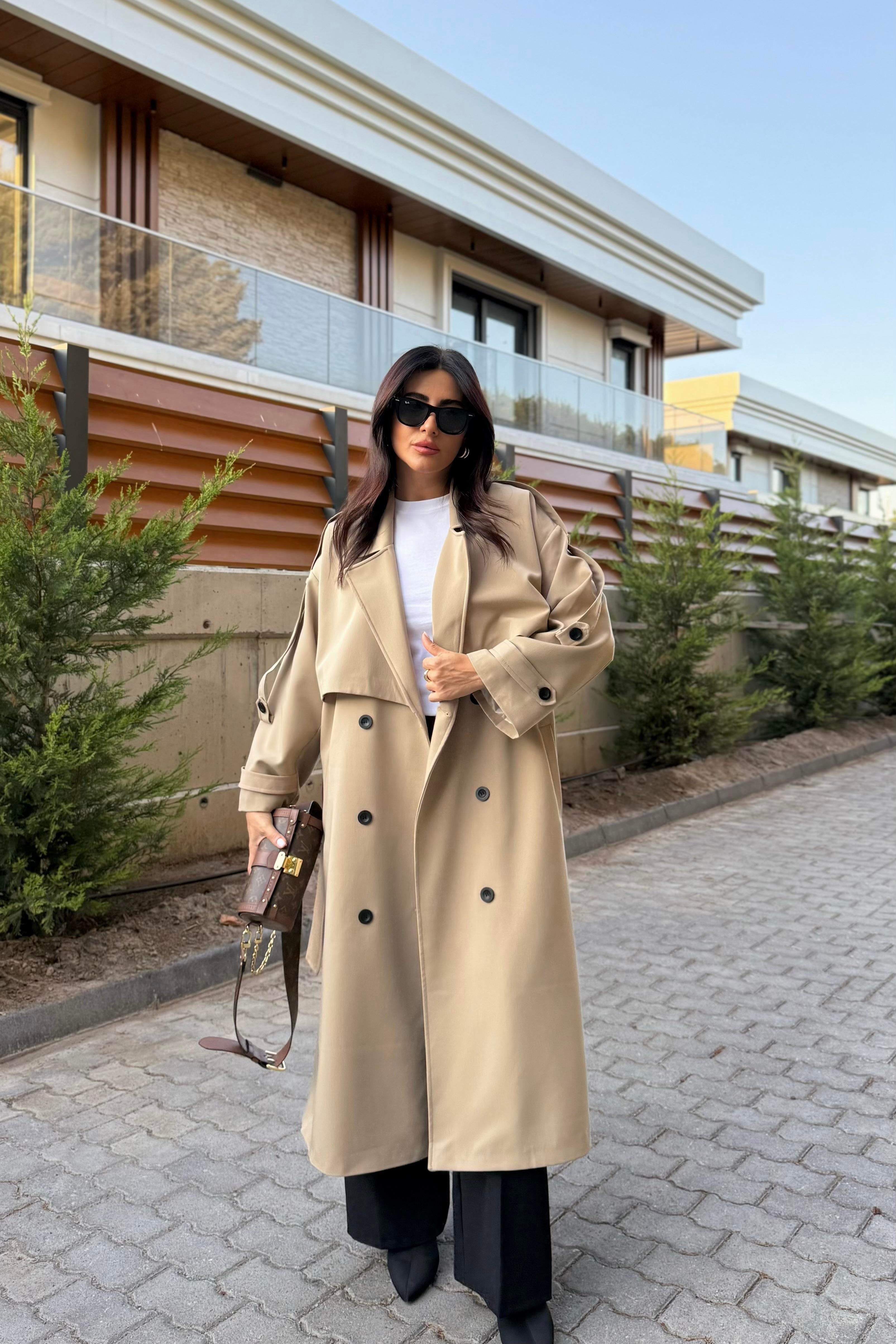 CAMEL TASARIM ASTARLI PREMIUM TRENÇKOT