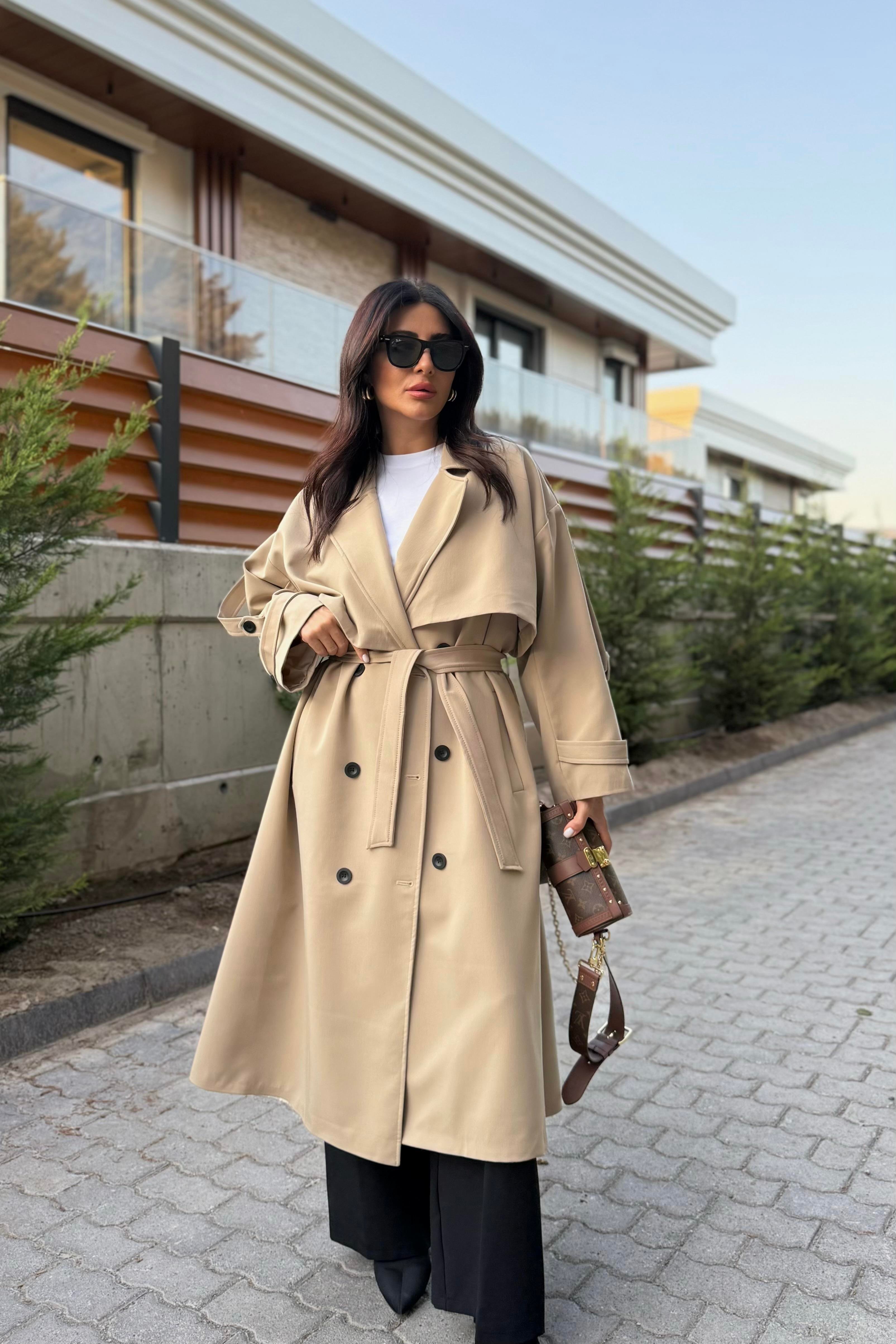 CAMEL TASARIM ASTARLI PREMIUM TRENÇKOT