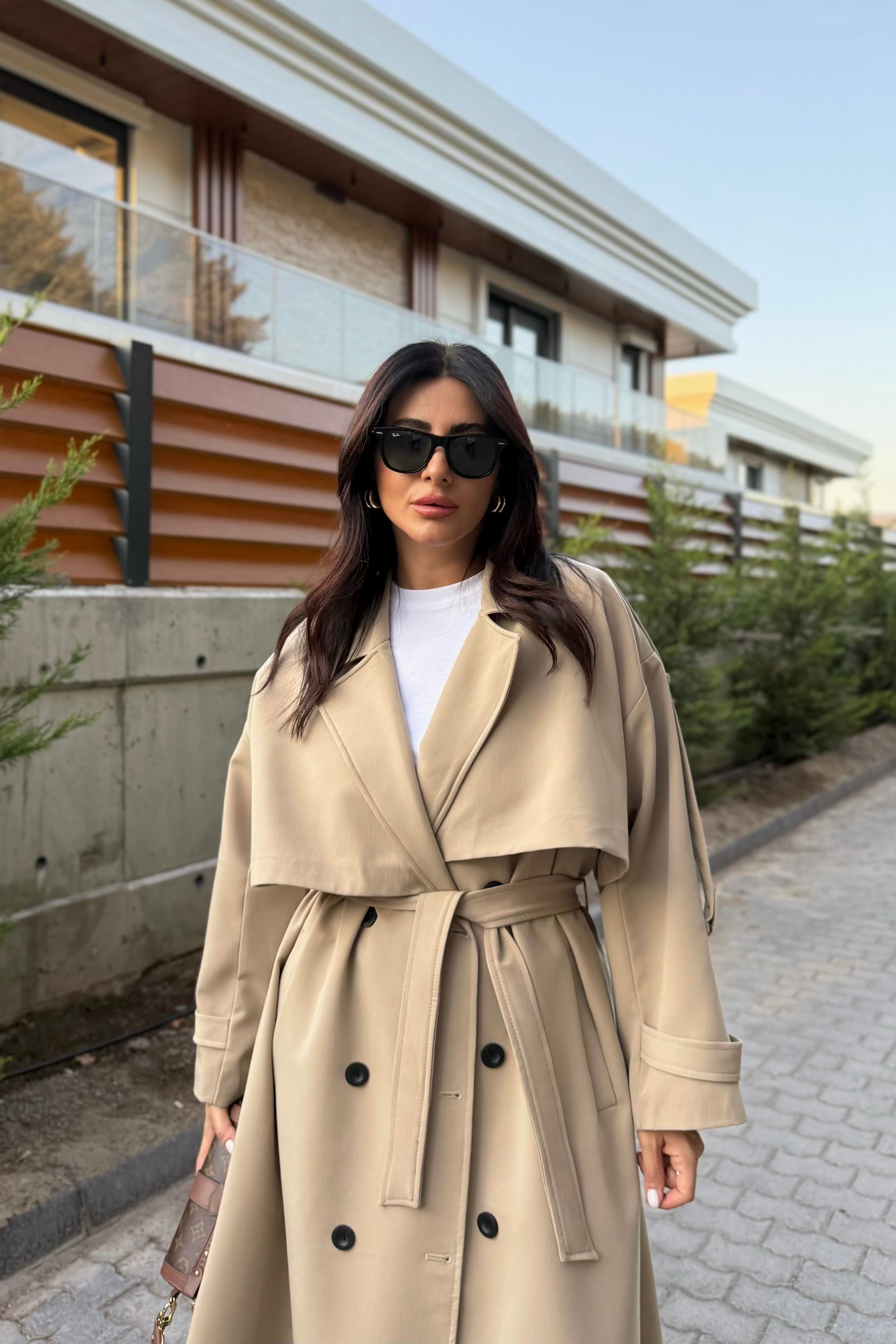 CAMEL TASARIM ASTARLI PREMIUM TRENÇKOT