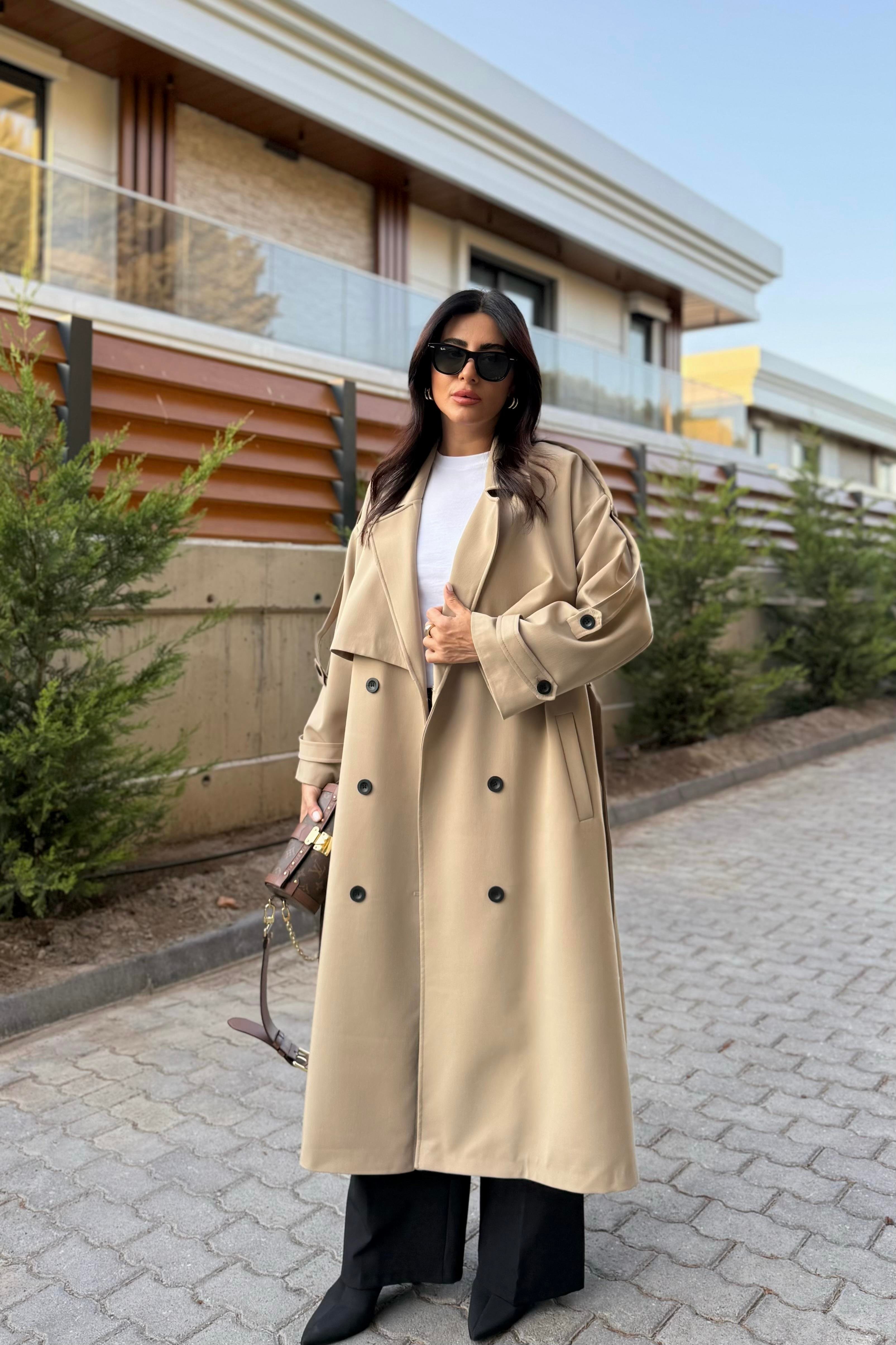 CAMEL TASARIM ASTARLI PREMIUM TRENÇKOT