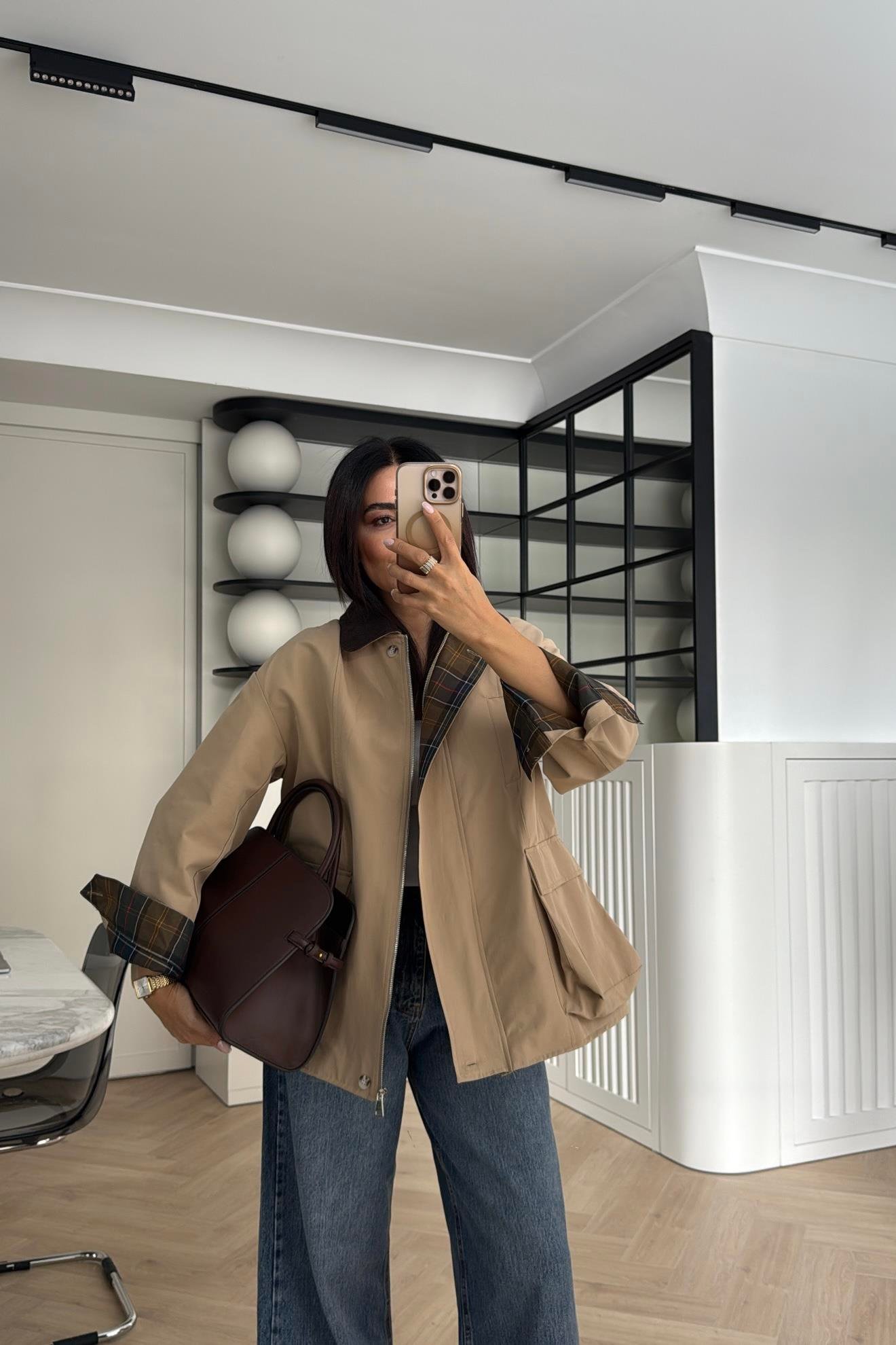 CEPLİ EKOSE CEKET BEJ