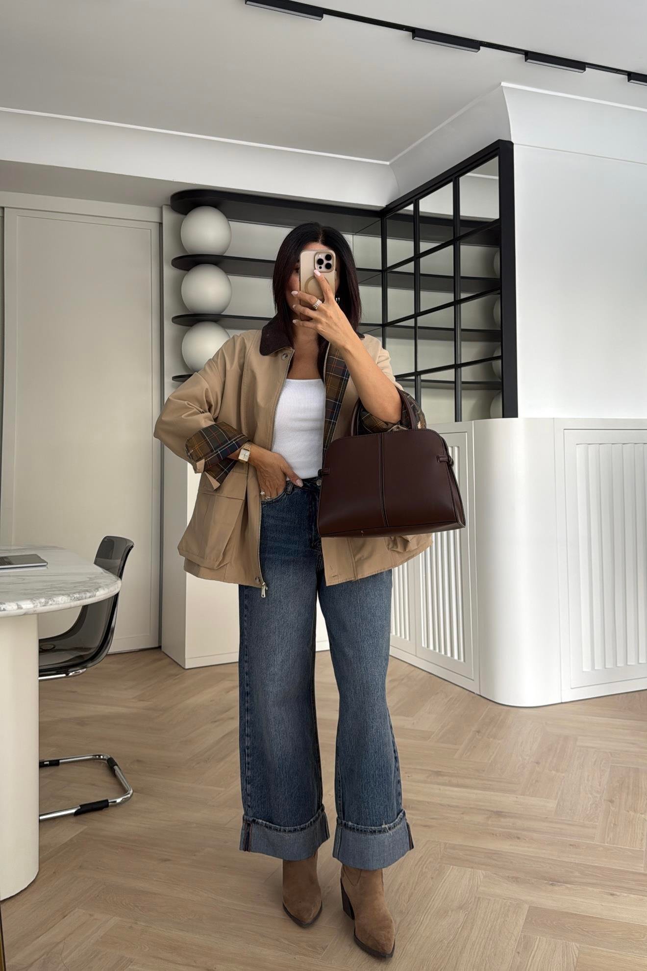 CEPLİ EKOSE CEKET BEJ