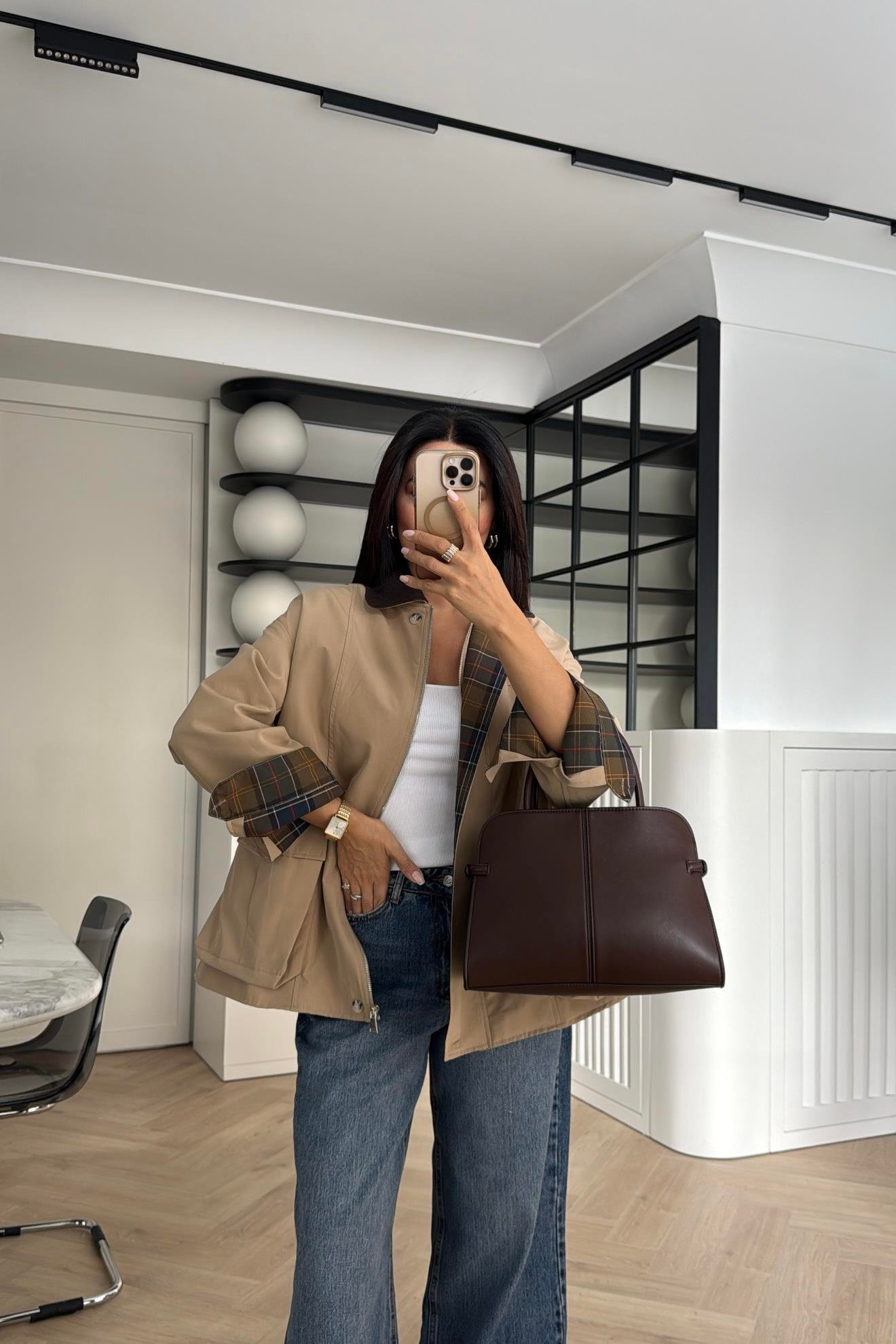 CEPLİ EKOSE CEKET BEJ