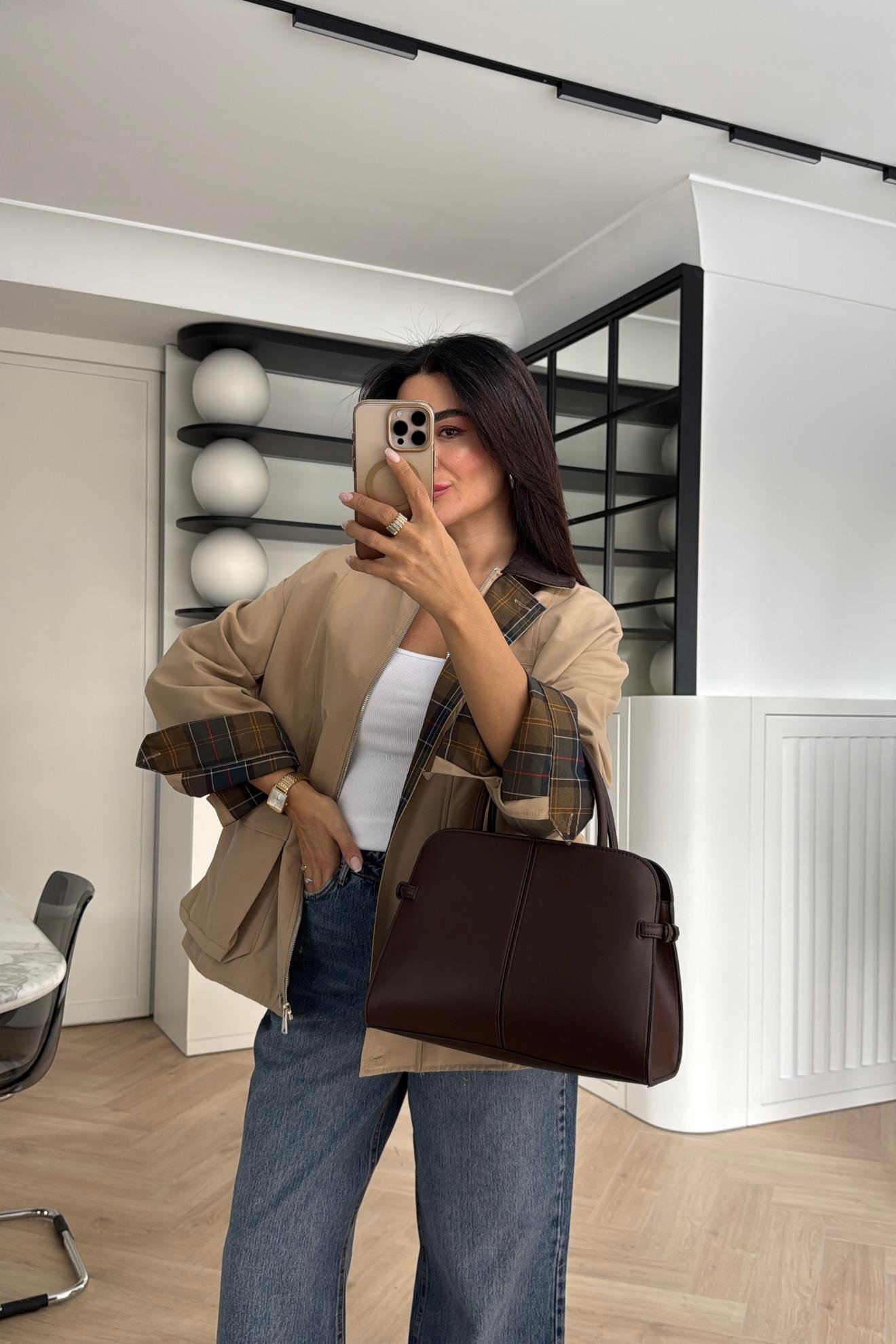 CEPLİ EKOSE CEKET BEJ