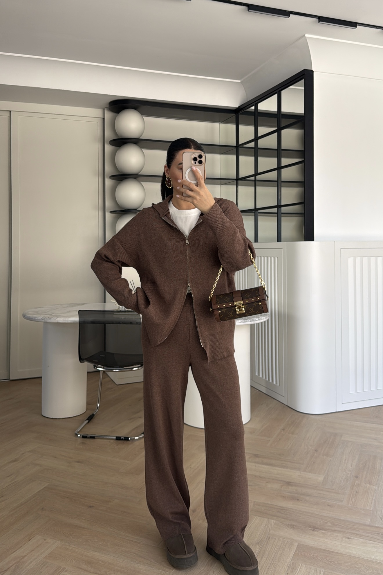 ÇİFT FERMUARLI KAPŞONLU TRİKO TAKIM VİZON 