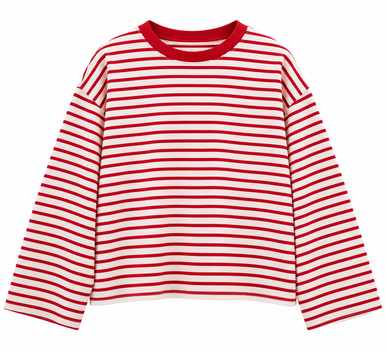 Çizgili Geniş Kollu Sweatshirt Kırmızı
