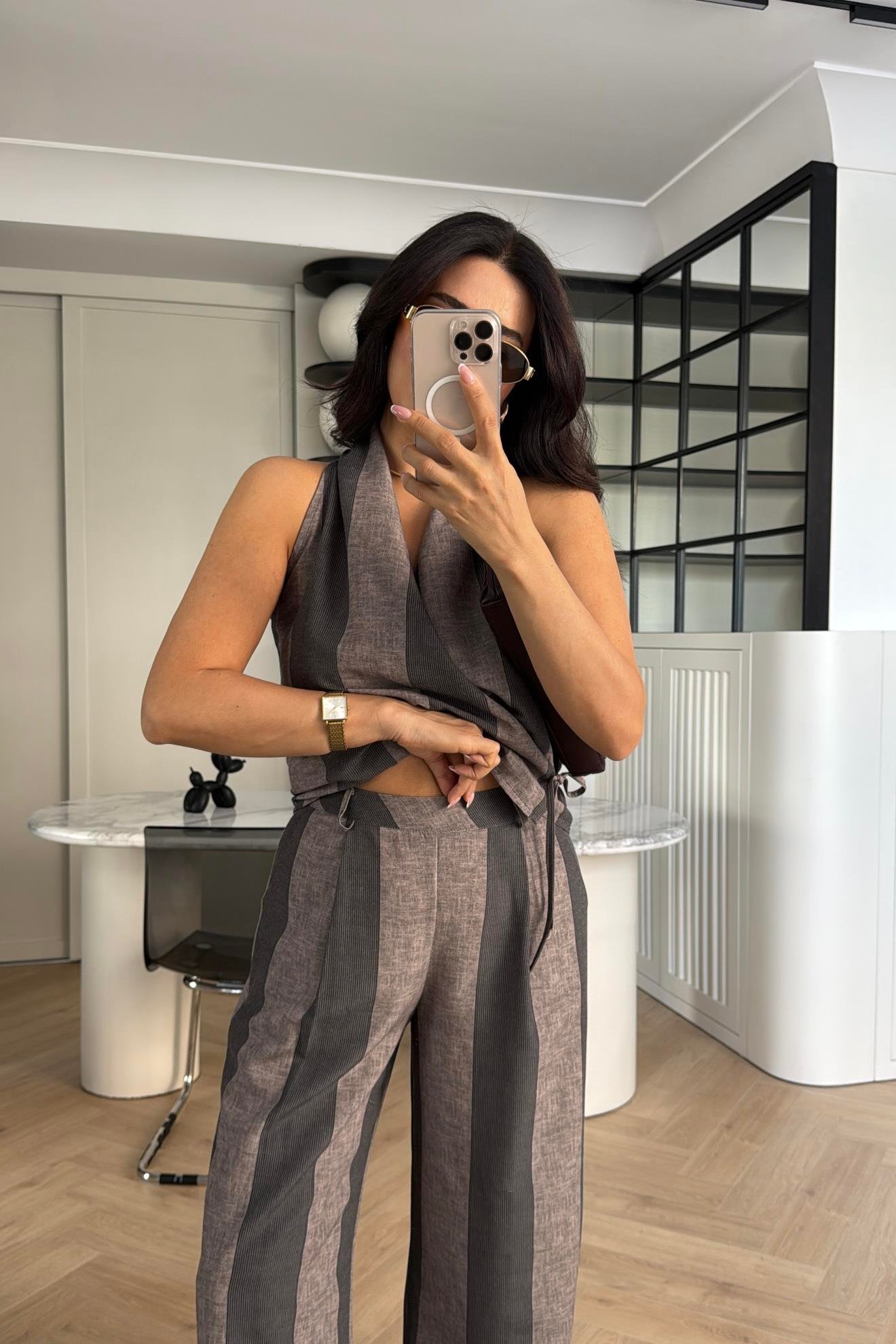 ÇİZGİLİ MASSİ  MODEL KETEN TAKIM