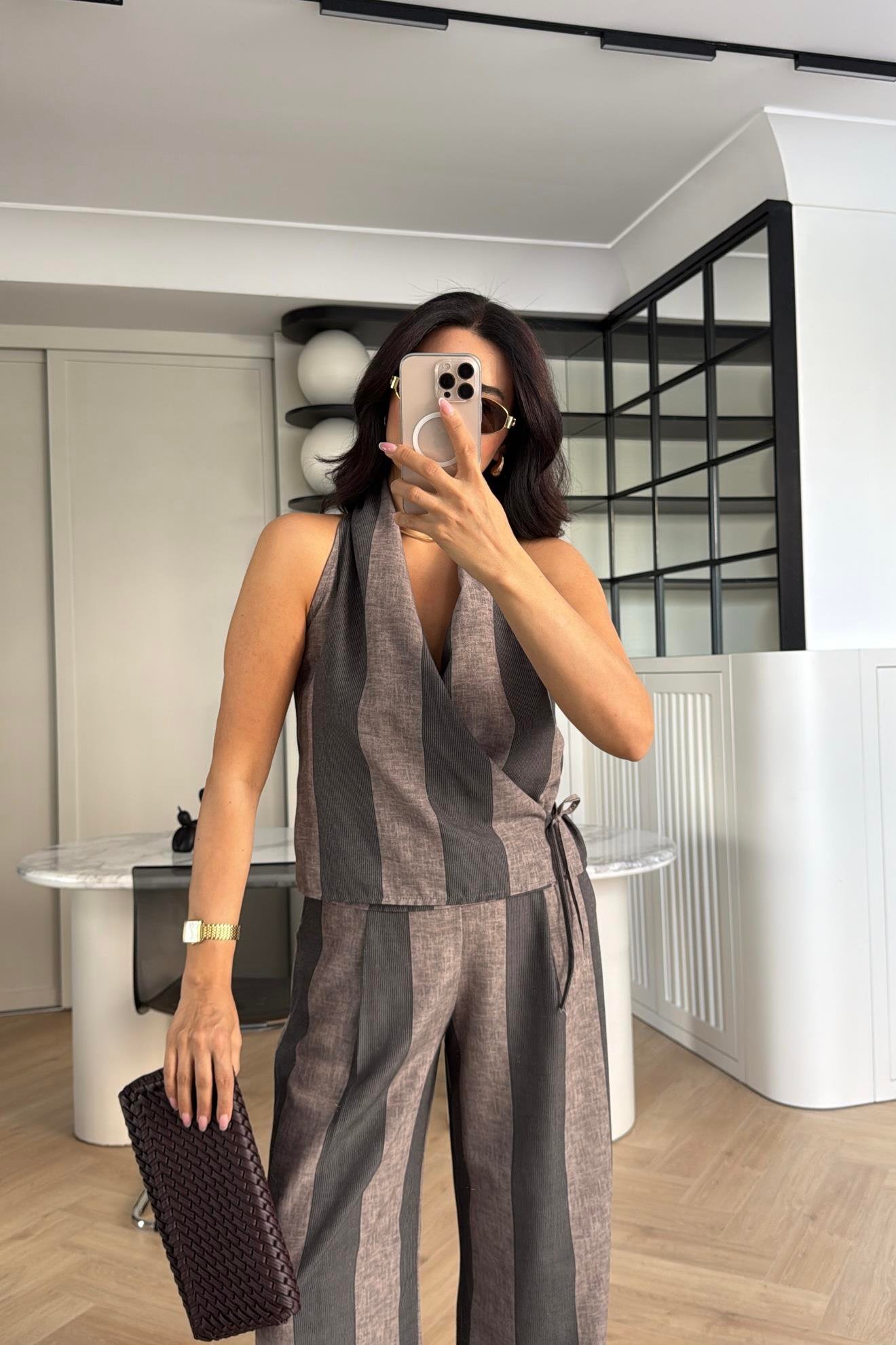 ÇİZGİLİ MASSİ  MODEL KETEN TAKIM