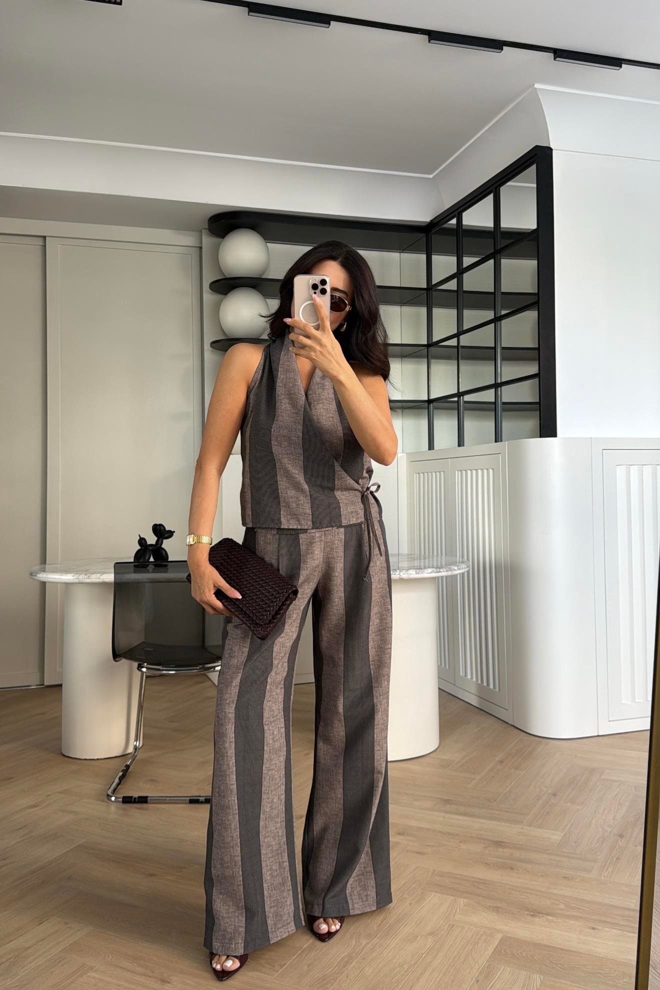 ÇİZGİLİ MASSİ  MODEL KETEN TAKIM