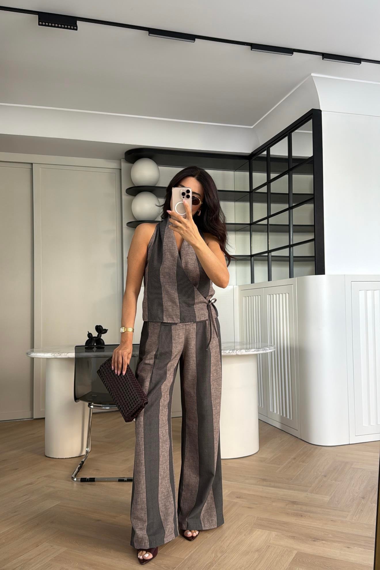 ÇİZGİLİ MASSİ  MODEL KETEN TAKIM