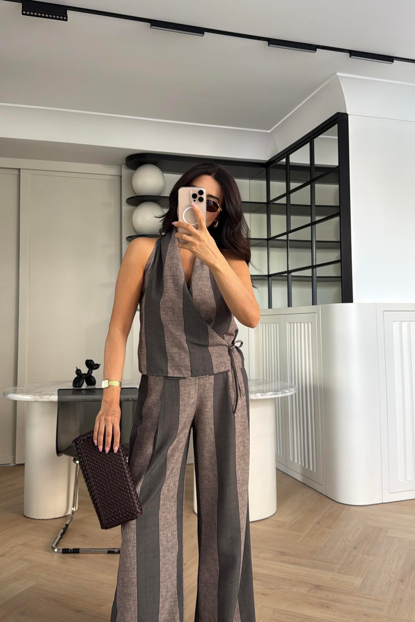 ÇİZGİLİ MASSİ  MODEL KETEN TAKIM