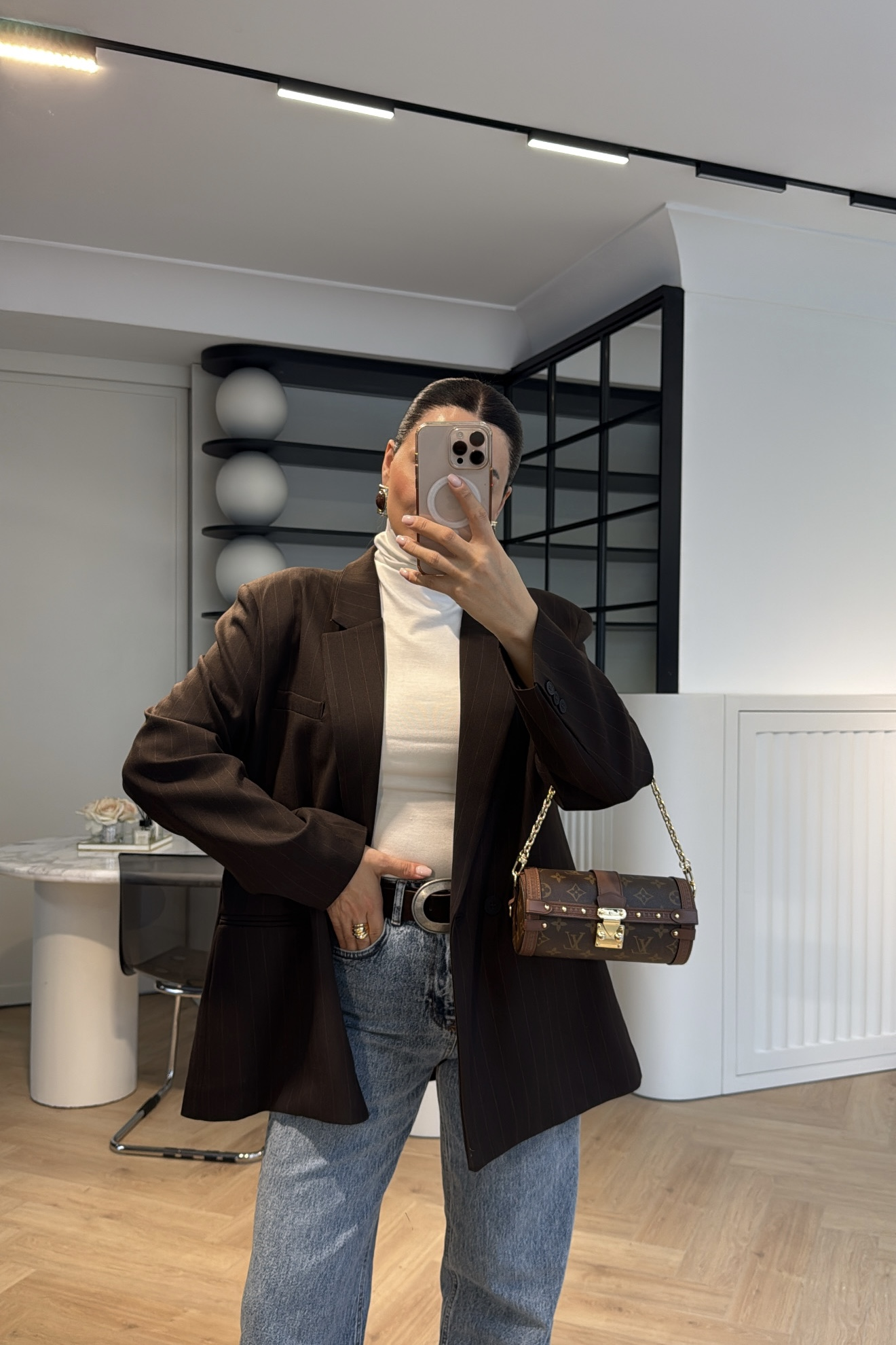 ÇİZGİLİ OVERSİZE BLAZER CEKET KAHVE 