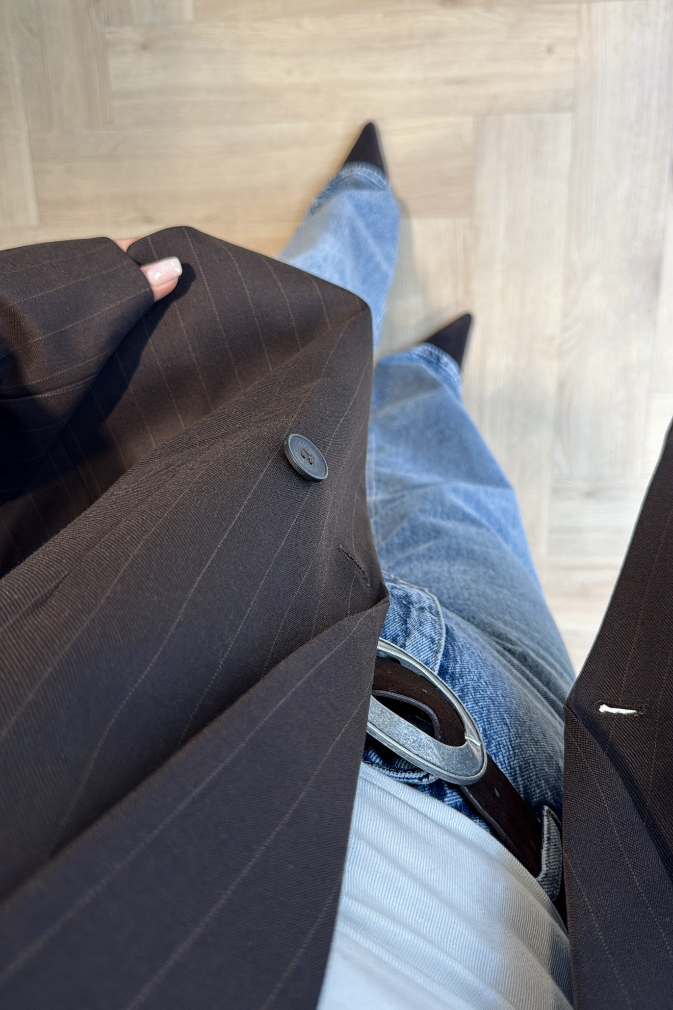 ÇİZGİLİ OVERSİZE BLAZER CEKET KAHVE 