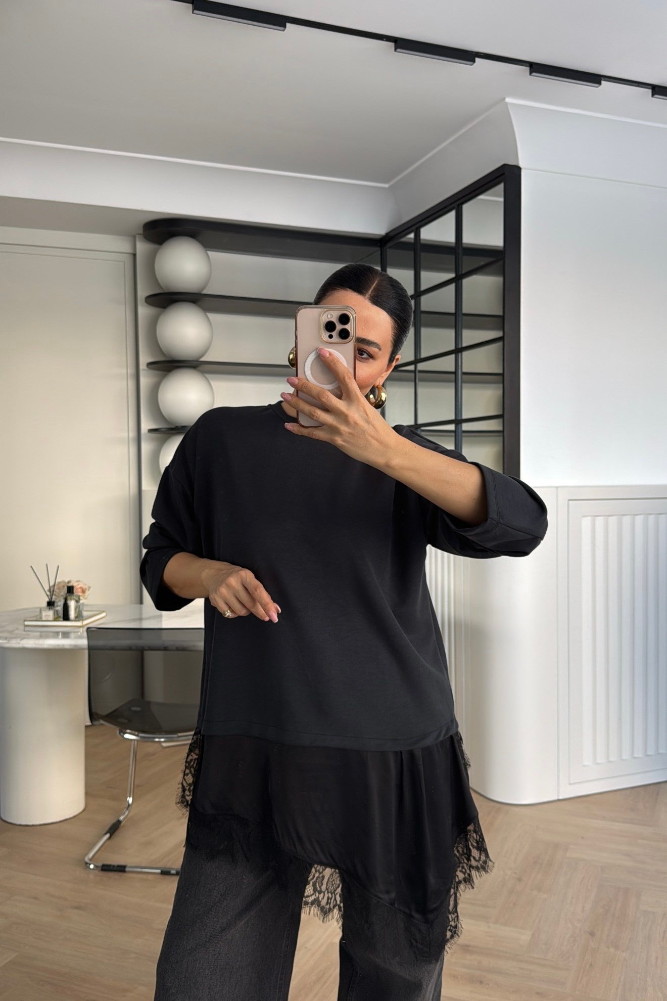 DANTEL DETAYLI MODAL SWEATSHİRT ANTRASİT 