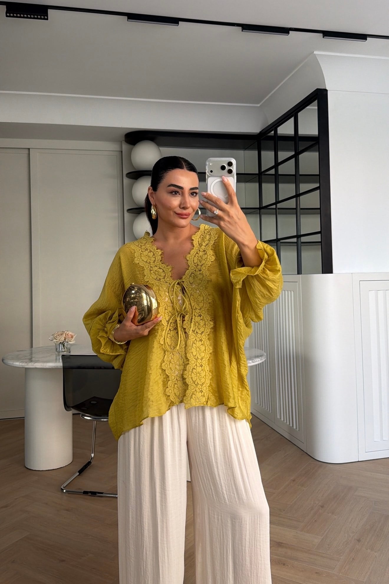 DANTELLİ KİMONO GÖMLEK OLIVE