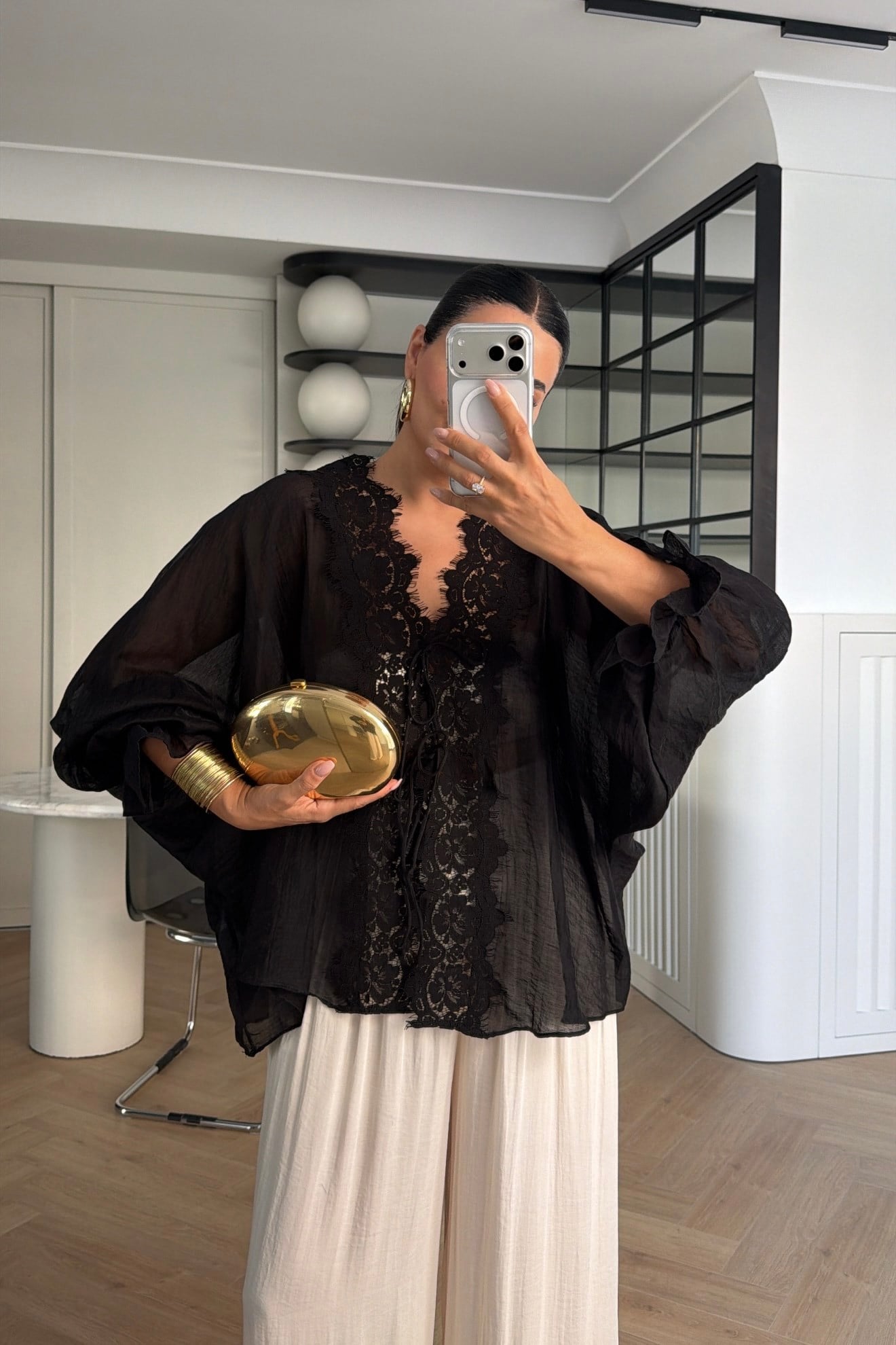 DANTELLİ KİMONO GÖMLEK SİYAH