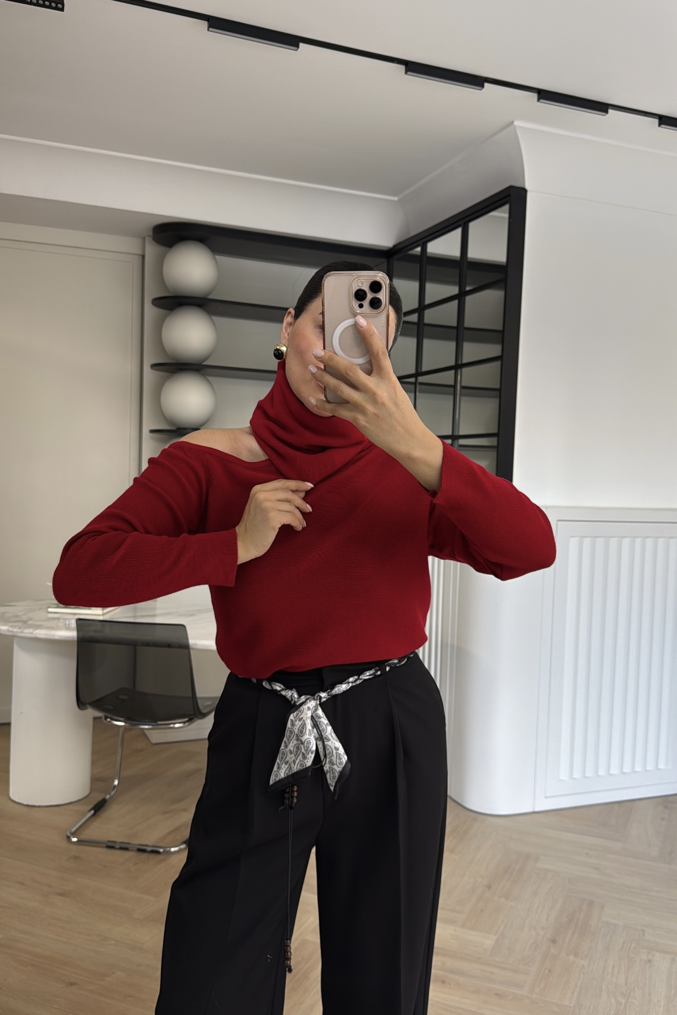 DEGAJE YAKA BOYUNLUKLU KAZAK KIRMIZI 