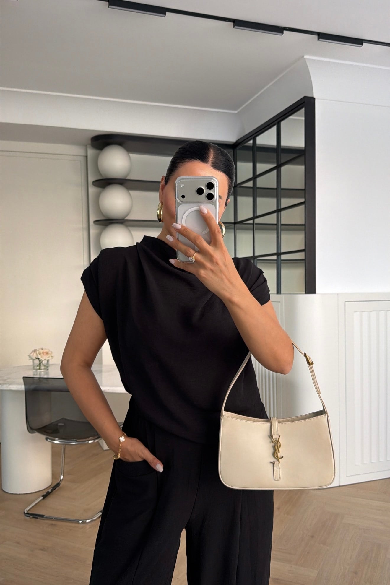 DEGAJE YAKA VATKALI BLUZ VE PANTOLON TAKIM SİYAH