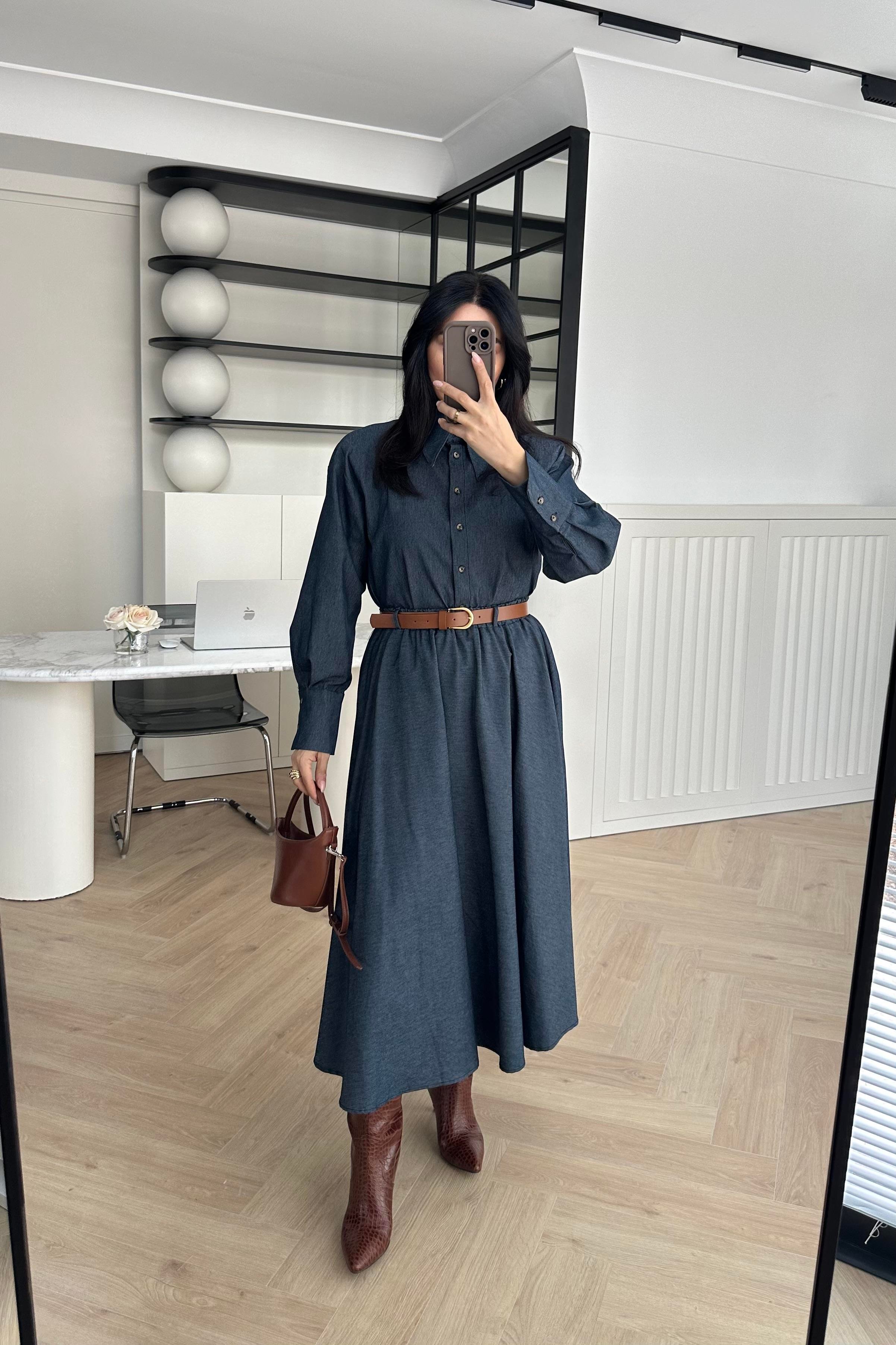 Denim Gömlek Etek Takım