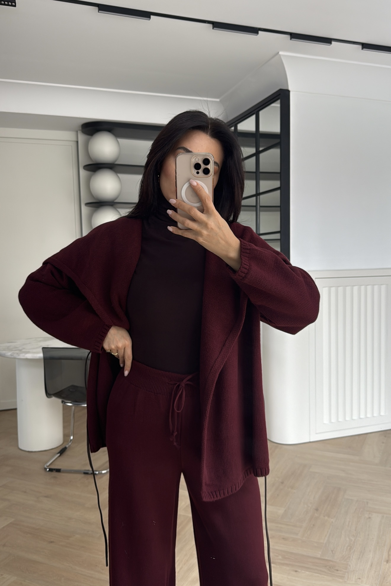 DERİ KEMERLİ TRİKO TAKIM BORDO