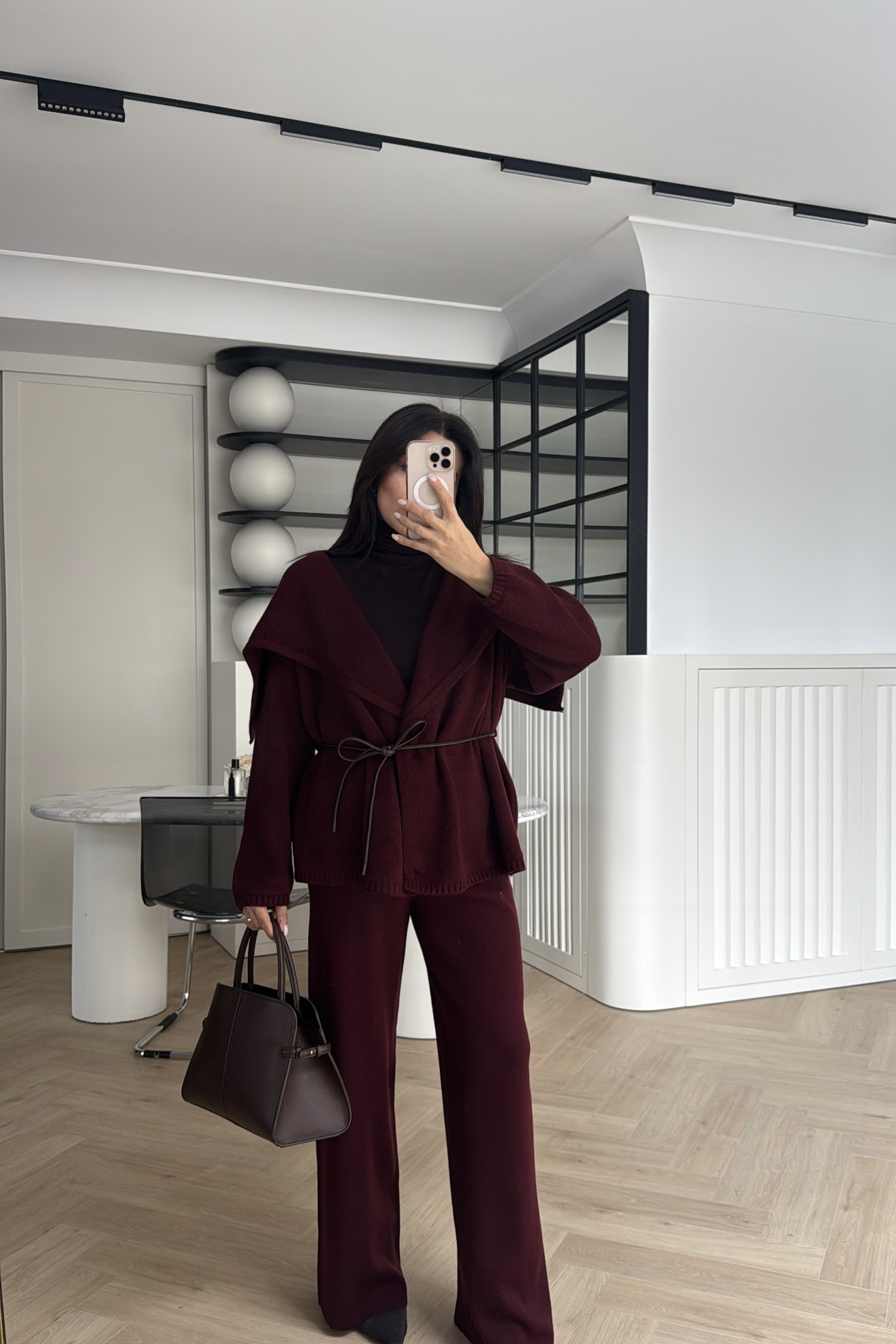 DERİ KEMERLİ TRİKO TAKIM BORDO