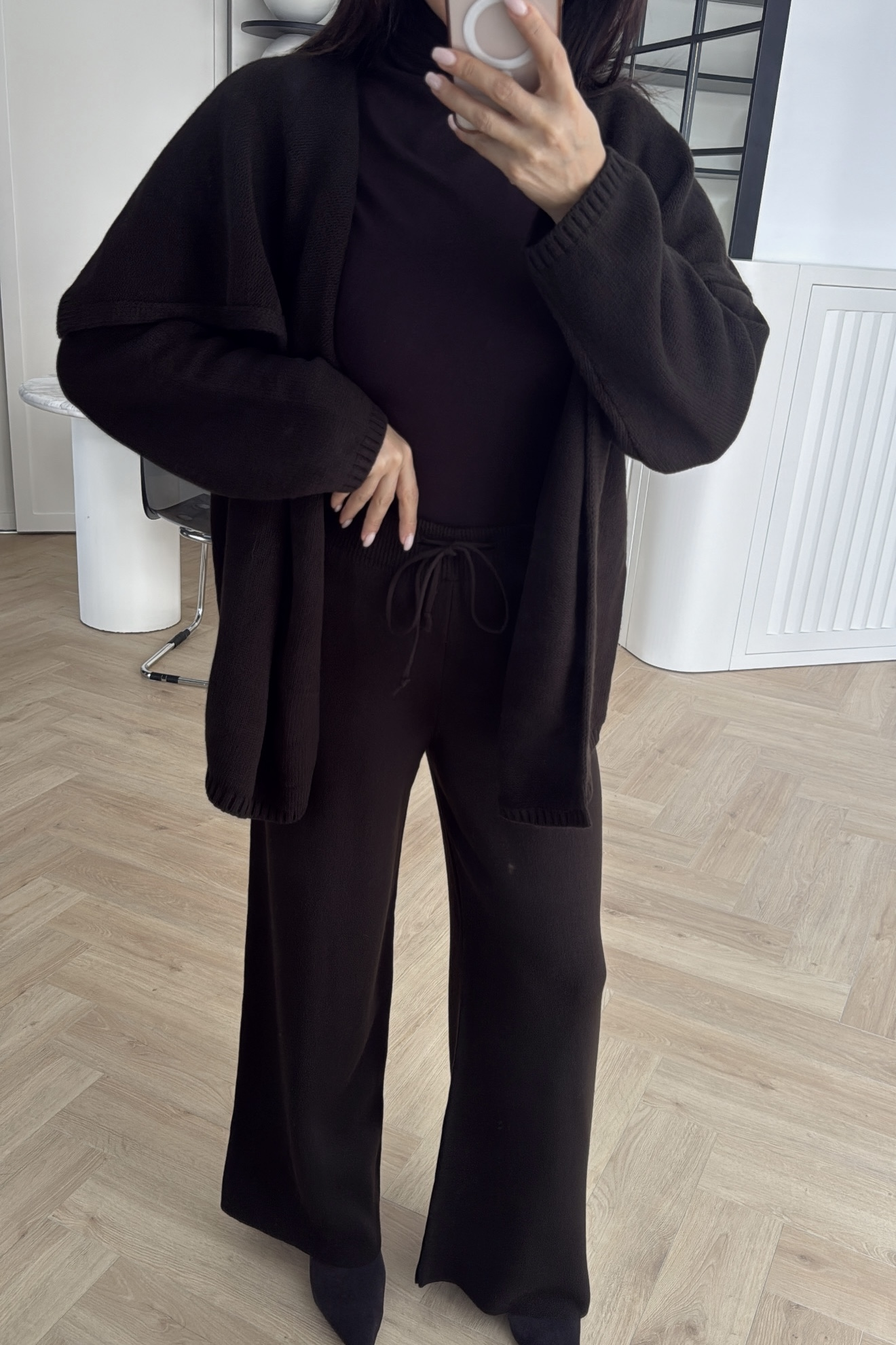 DERİ KEMERLİ TRİKO TAKIM KAHVE