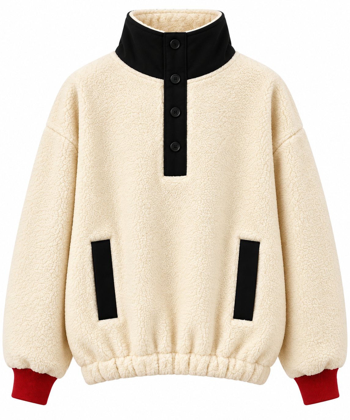 Dik Yaka Teddy Nakışlı Peluş Sweatshirt 