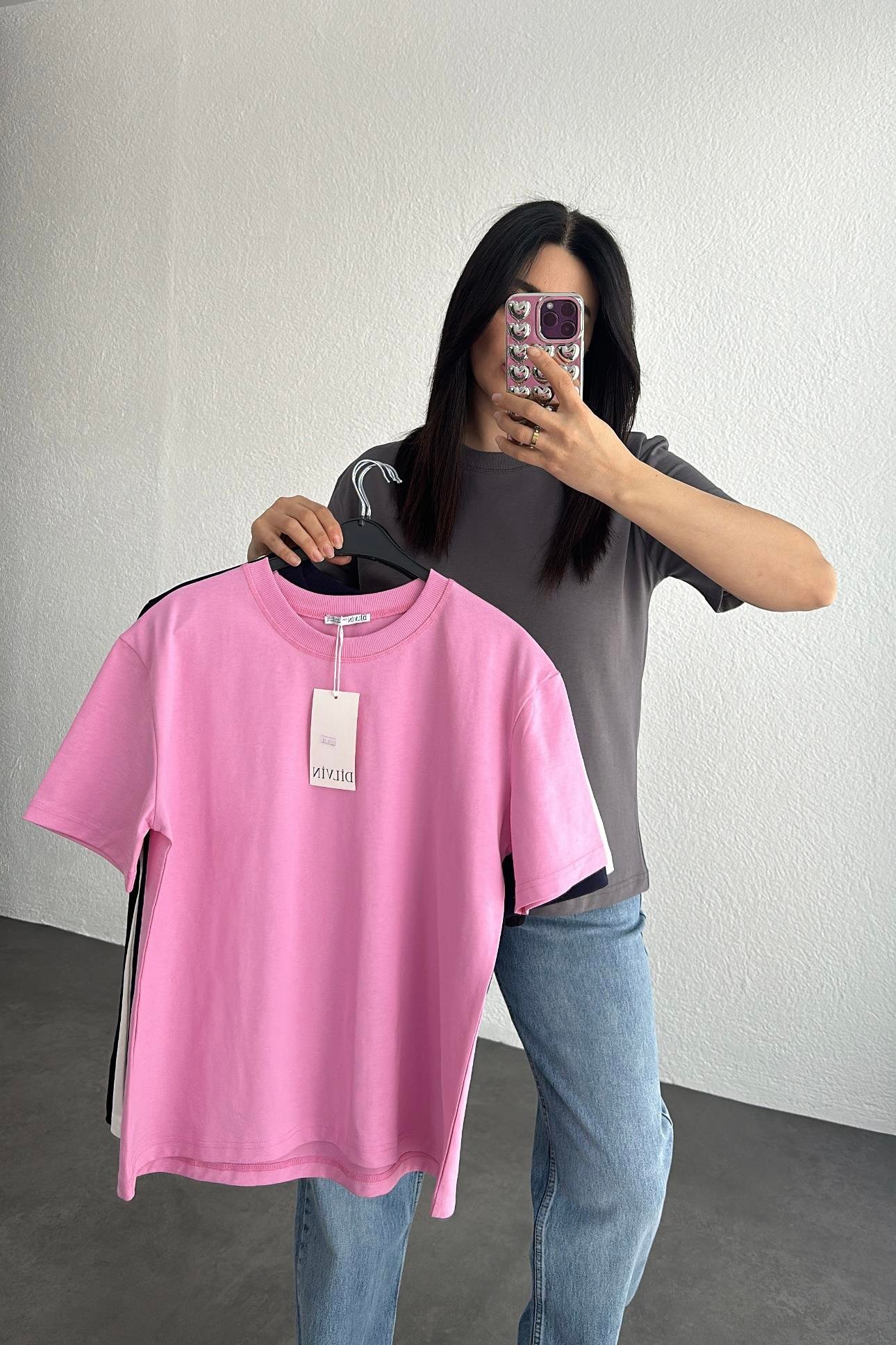 Dilvin Dekoratif Yaka Lacivert Basic Tişört 