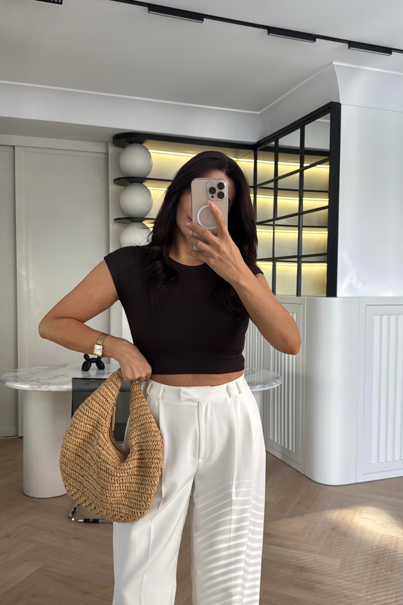 DİLVİN T-KOL MODAL CROP KAHVE