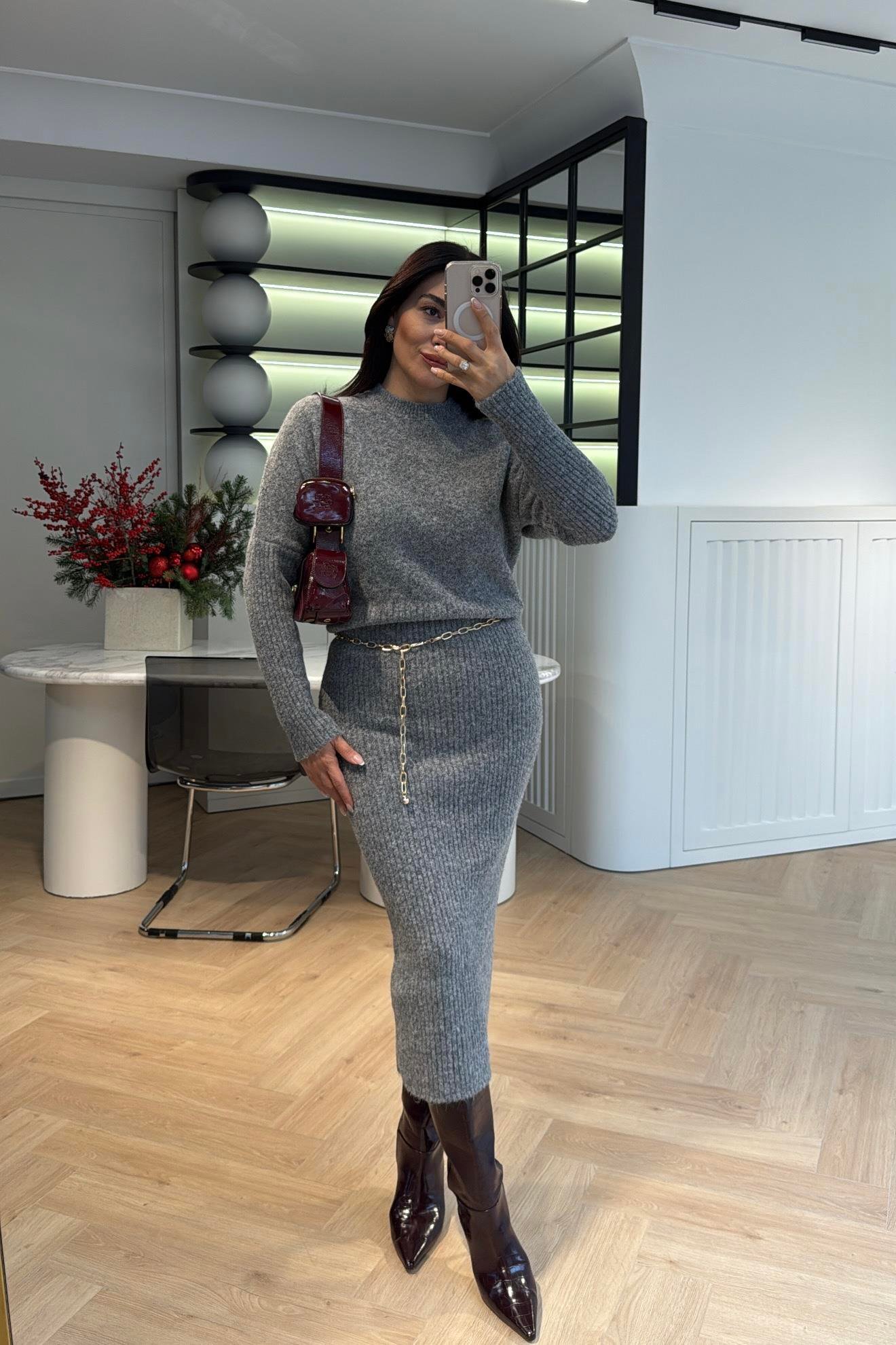 DİLVİN TRİKO ELBİSE GRİ