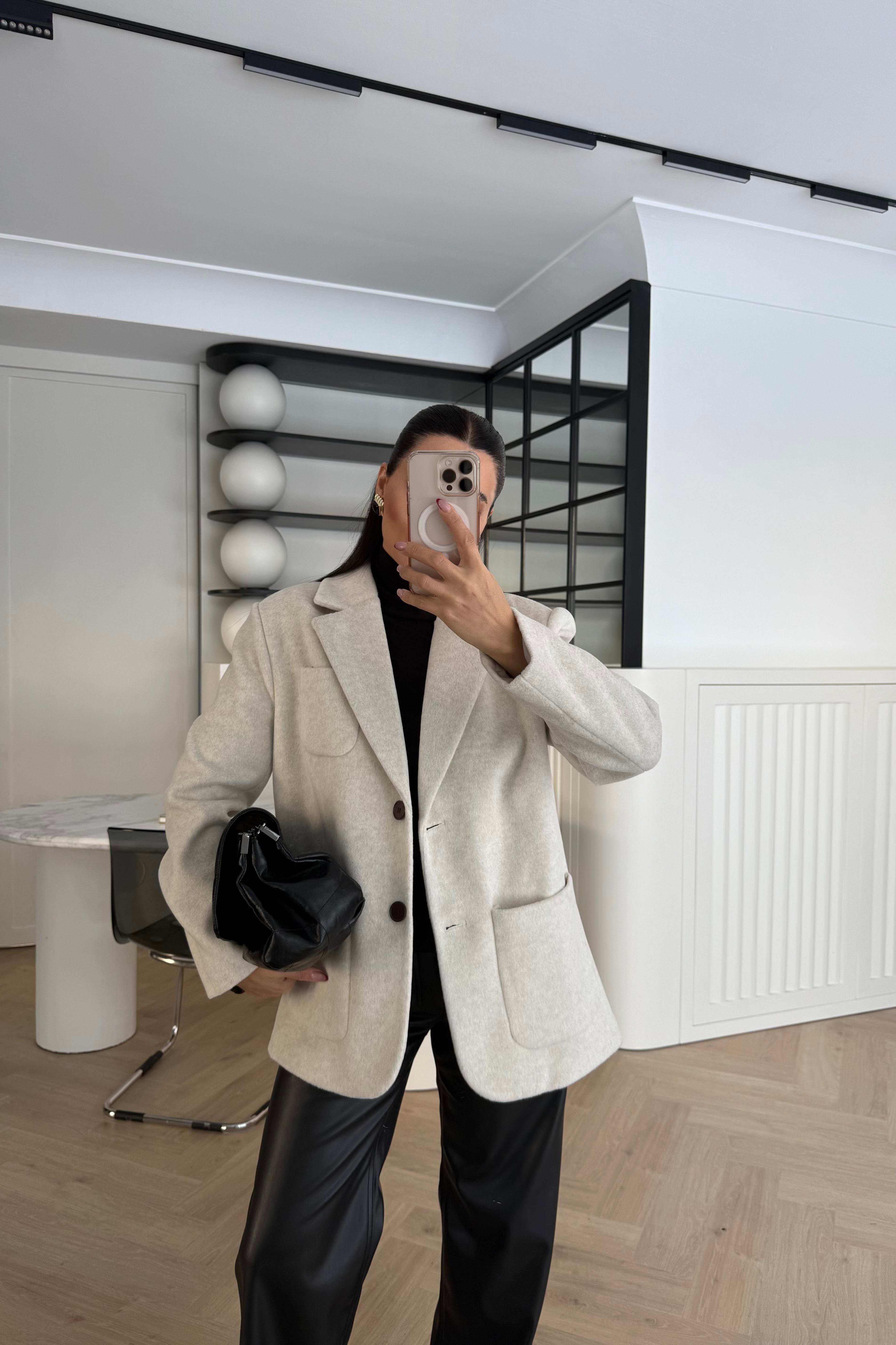 DÜĞMELİ KAŞE BLAZER CEKET EKRU