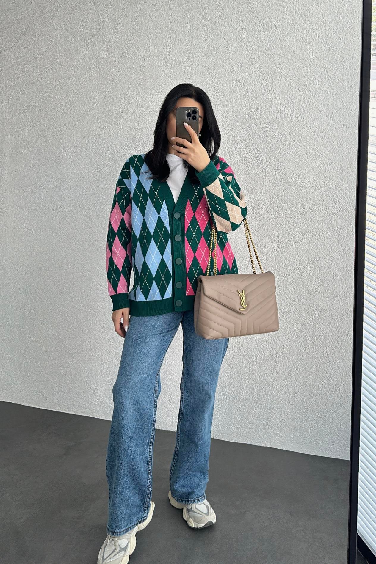 Düğmeli Renkli Triko Hırka