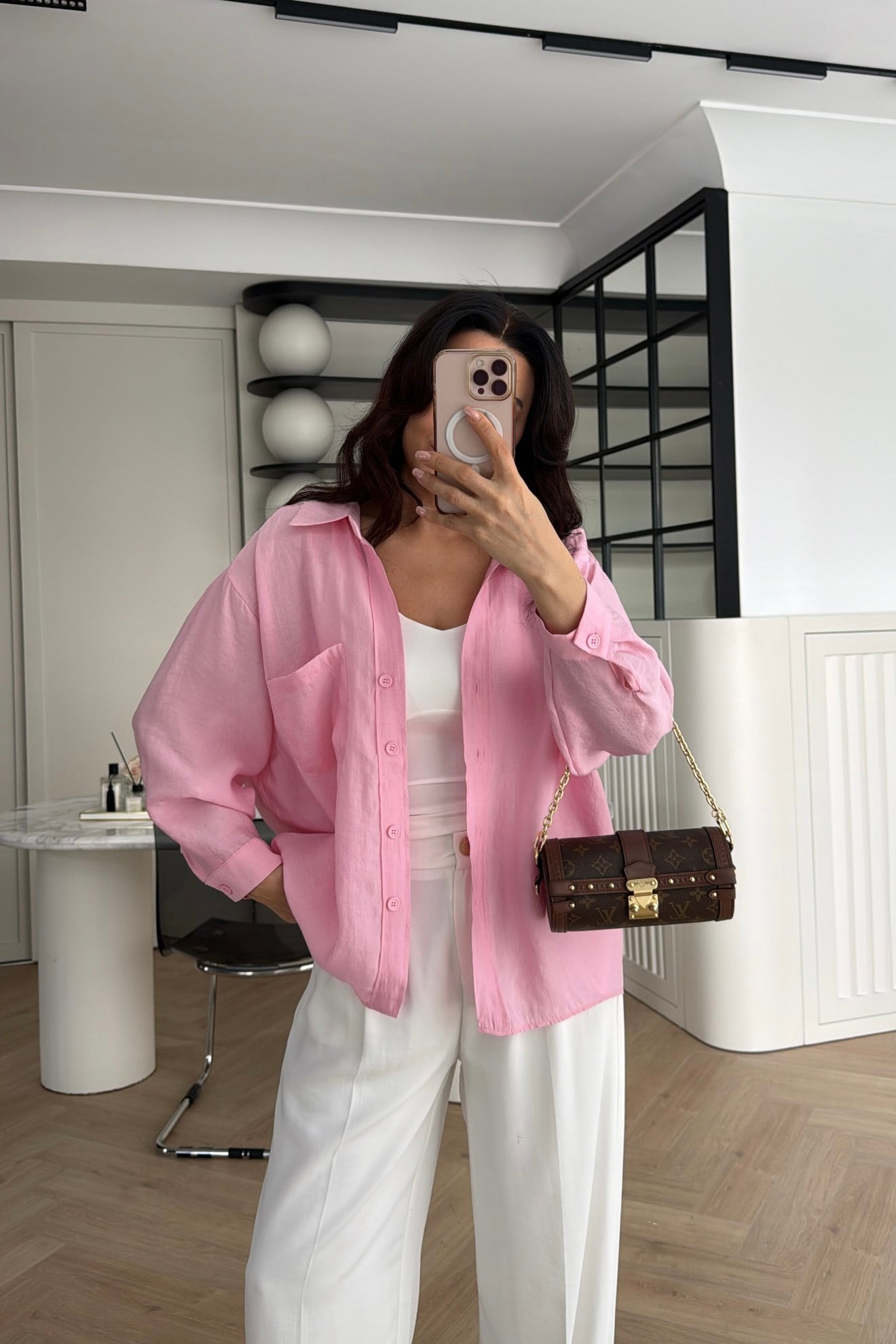 DÜŞÜK OMUZ TENSEL GÖMLEK ŞEKER PEMBE 