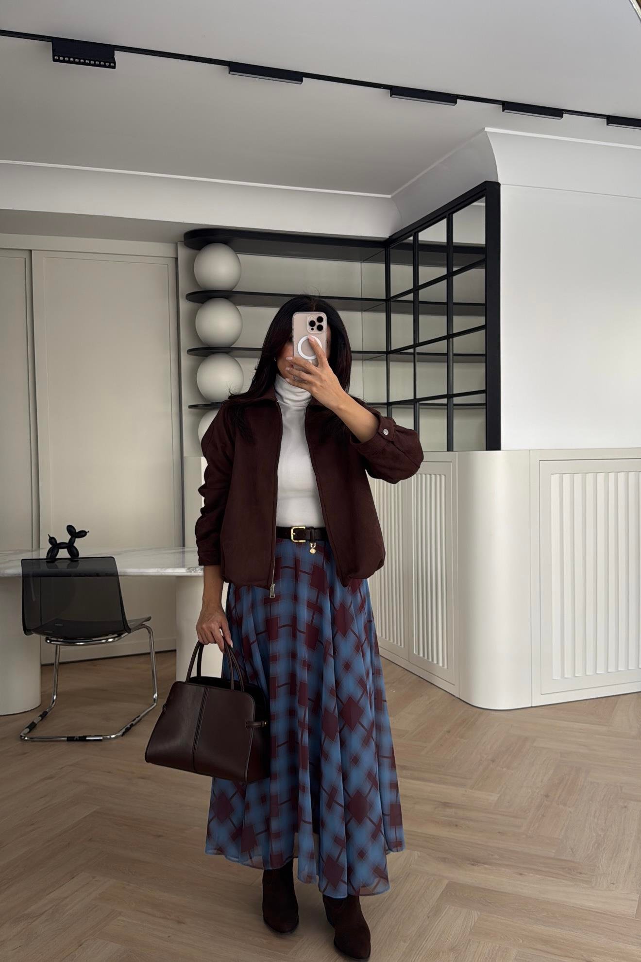 EKOSE DESENLİ UZUN ETEK 