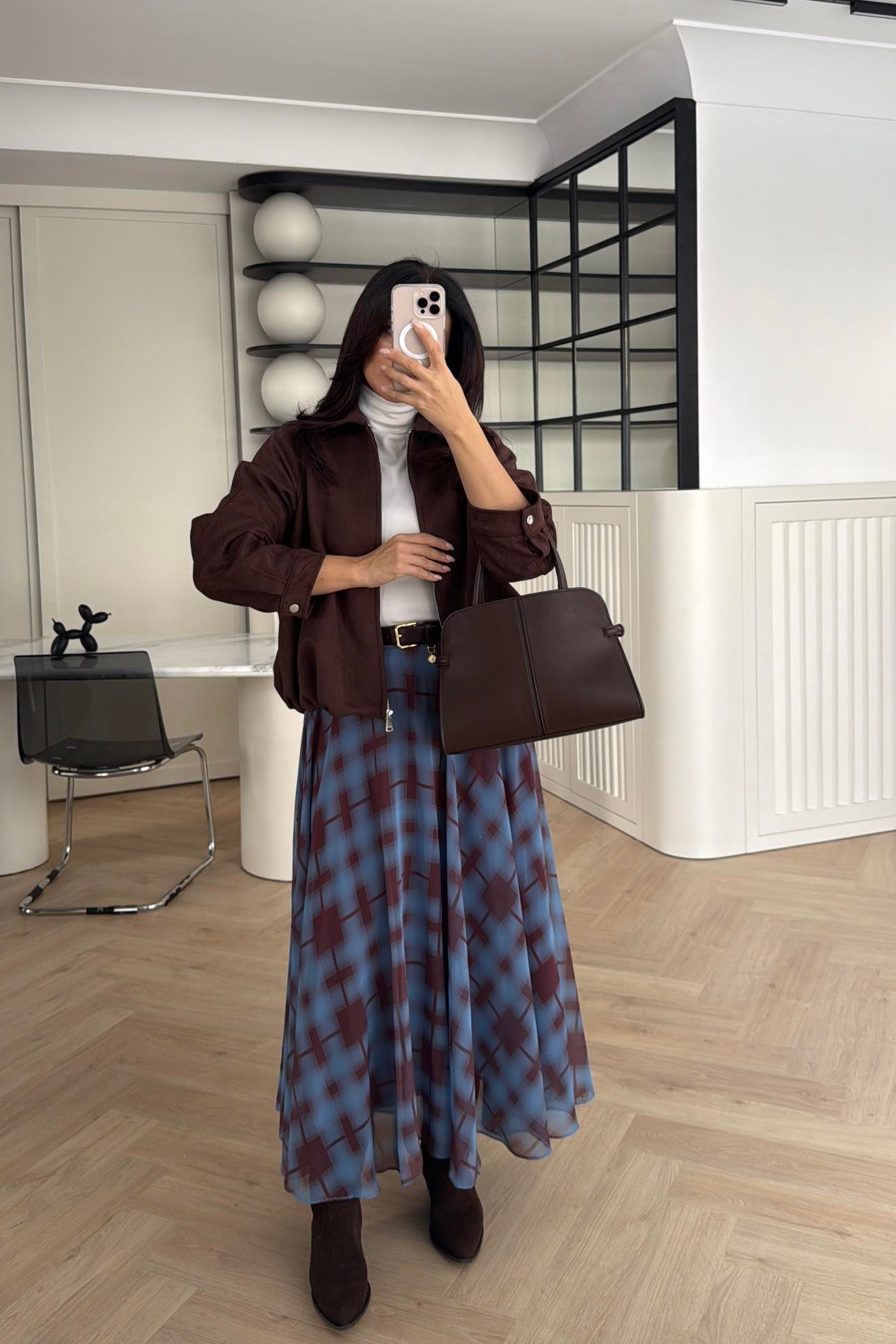 EKOSE DESENLİ UZUN ETEK 