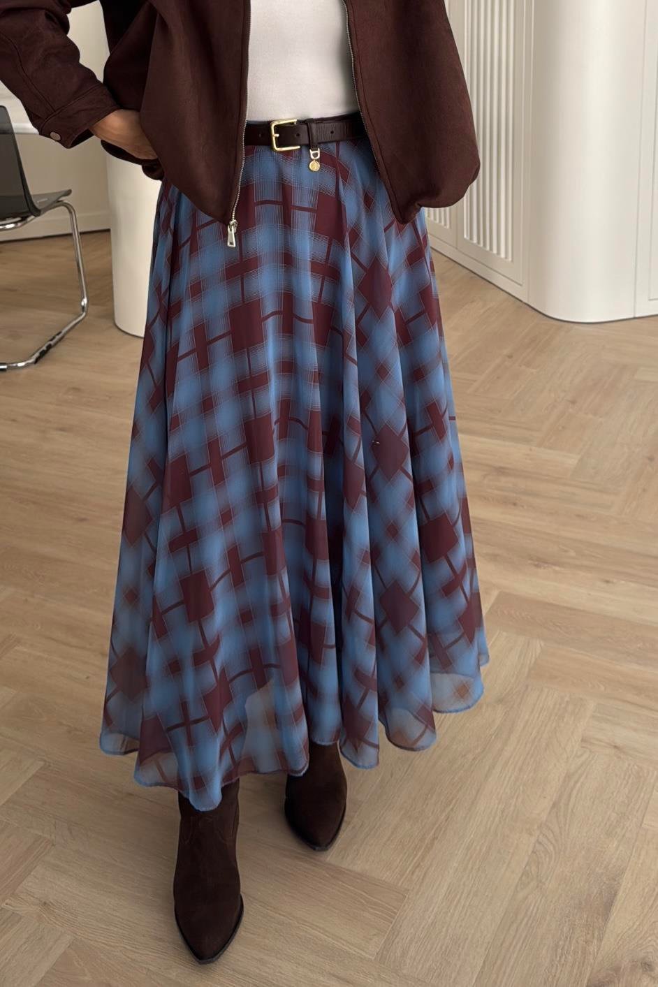 EKOSE DESENLİ UZUN ETEK 