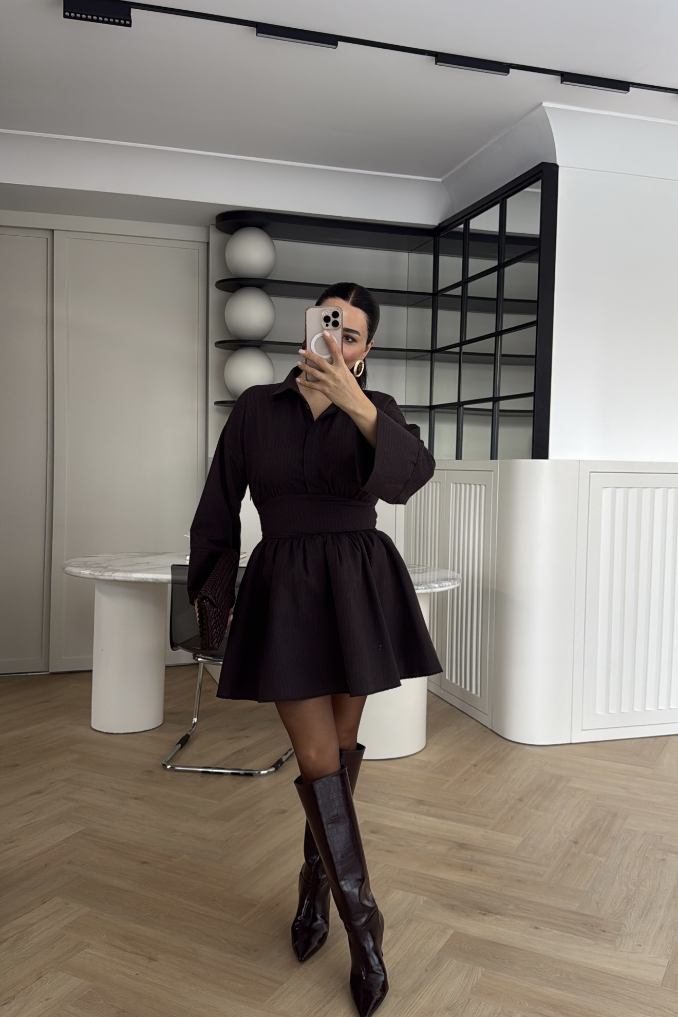 EKOSELİ GÖMLEK ELBİSE KAHVE 