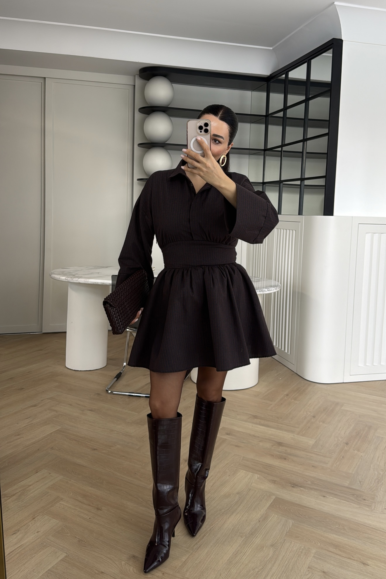 EKOSELİ GÖMLEK ELBİSE KAHVE 