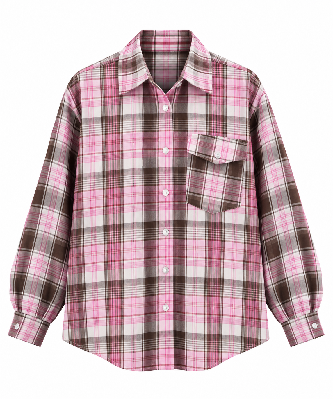 Ekoseli Oversize Gömlek Pembe